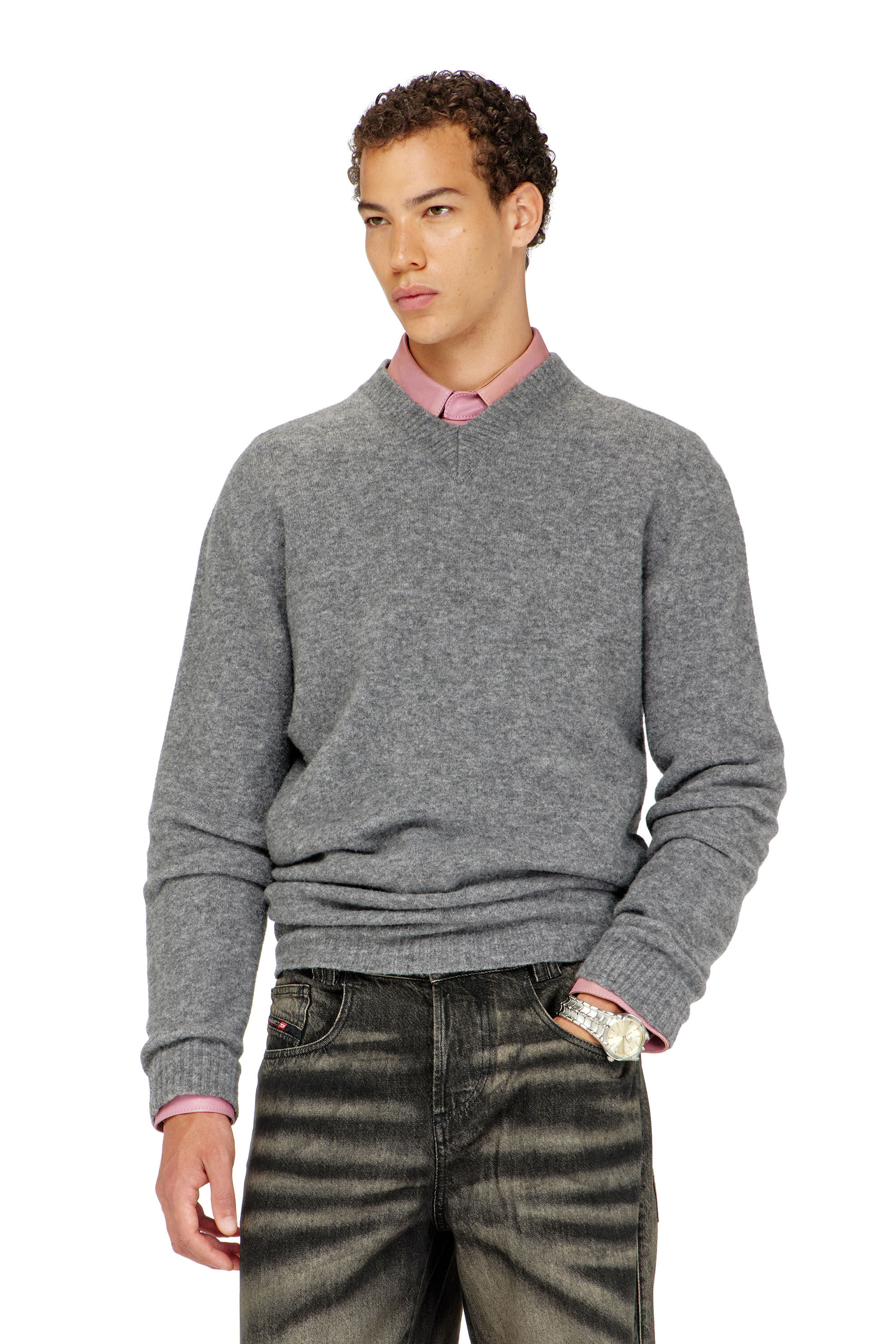 Diesel - K-ANDIE, Male's V-neck jumper in wrinkled boiled knit in null - 3