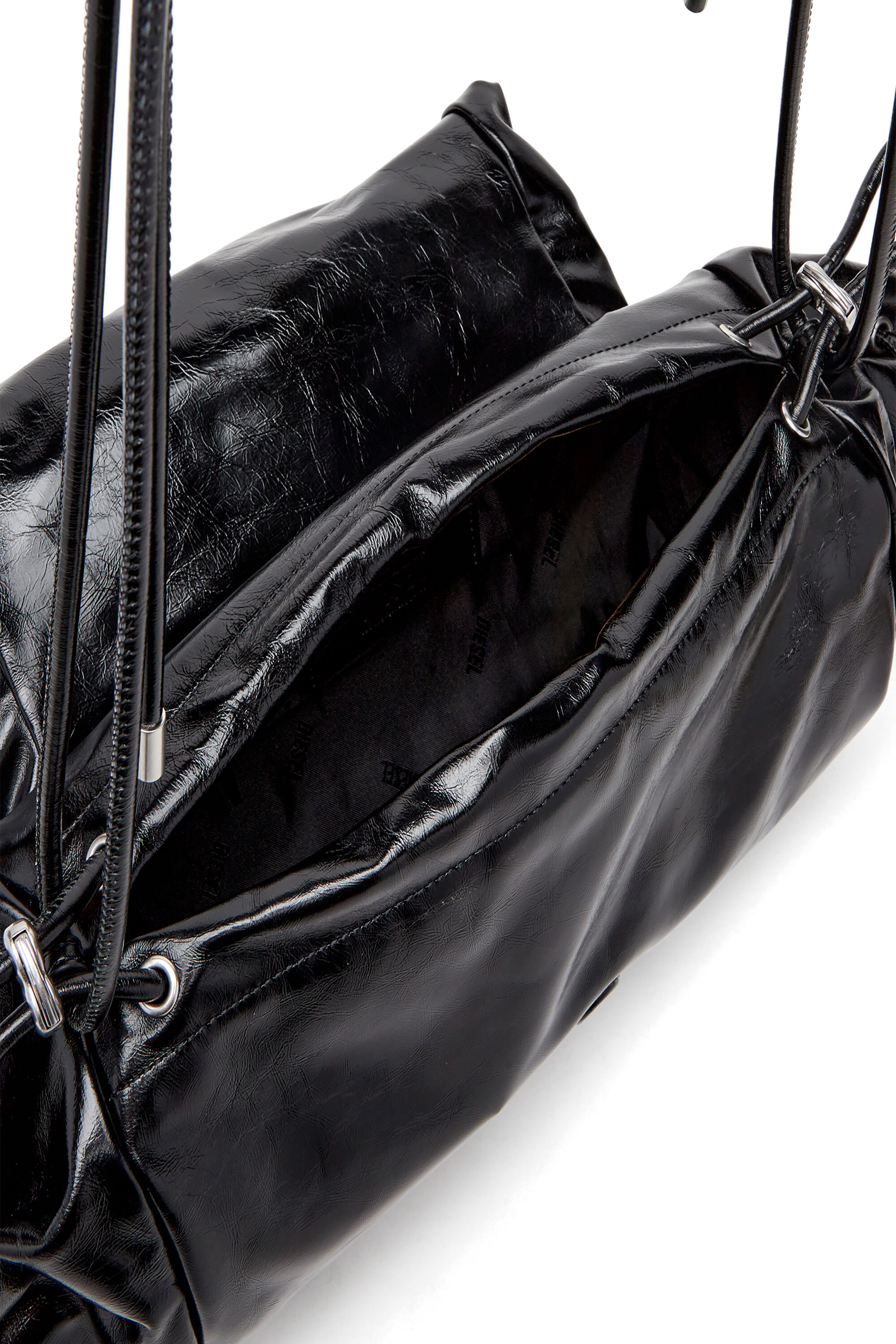 SCRUNCH-D SHOULDER M Scrunch-D M-Shoulder bag in shiny leather｜ブラック ...
