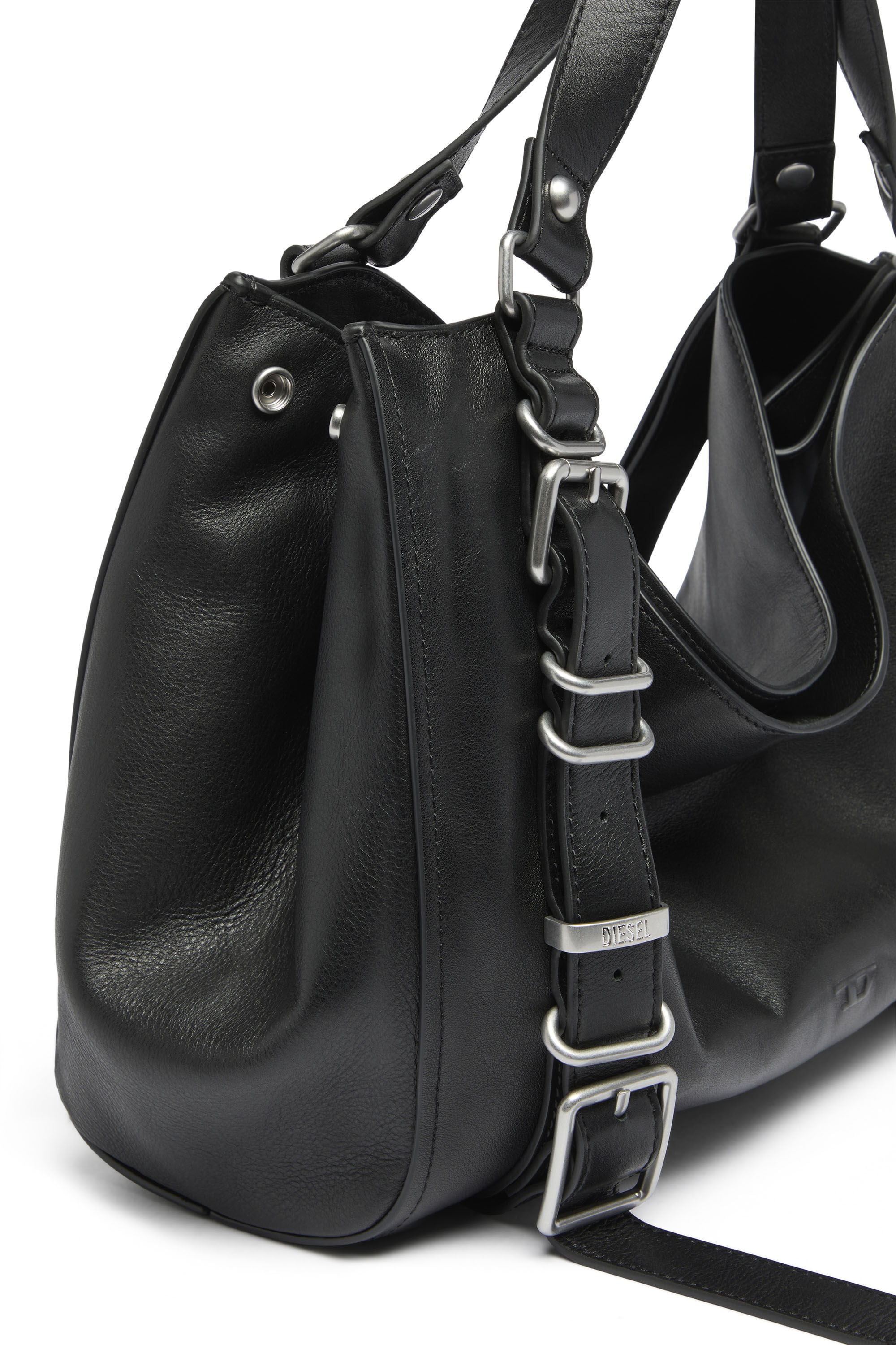 Diesel - D-ONE TOPHANDLE M, Unisex's D-One-Medium top-handle bag in treated leather in ブラック - 5