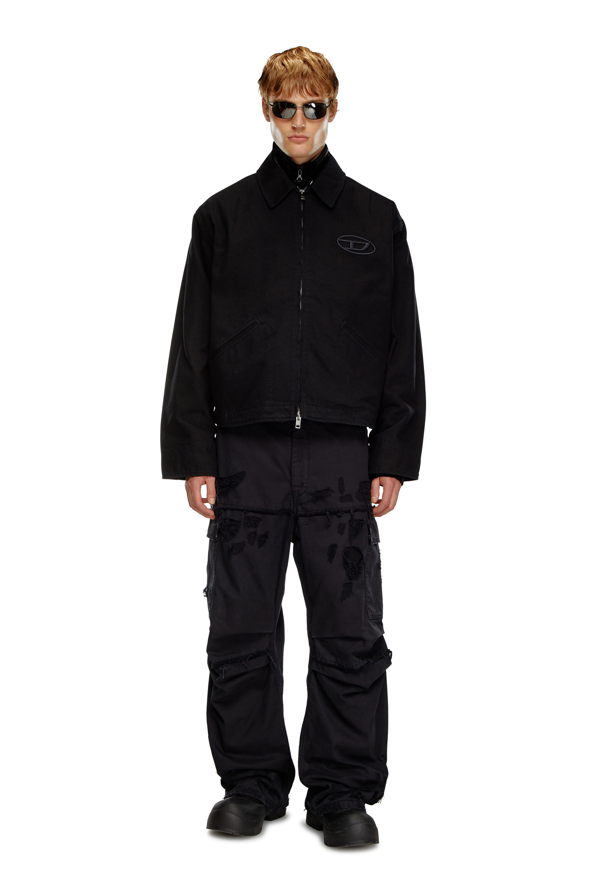 Diesel - J-TAYLOR-BLEACH, Male's Denim blouson jacket with bleached logo in ブラック - 1
