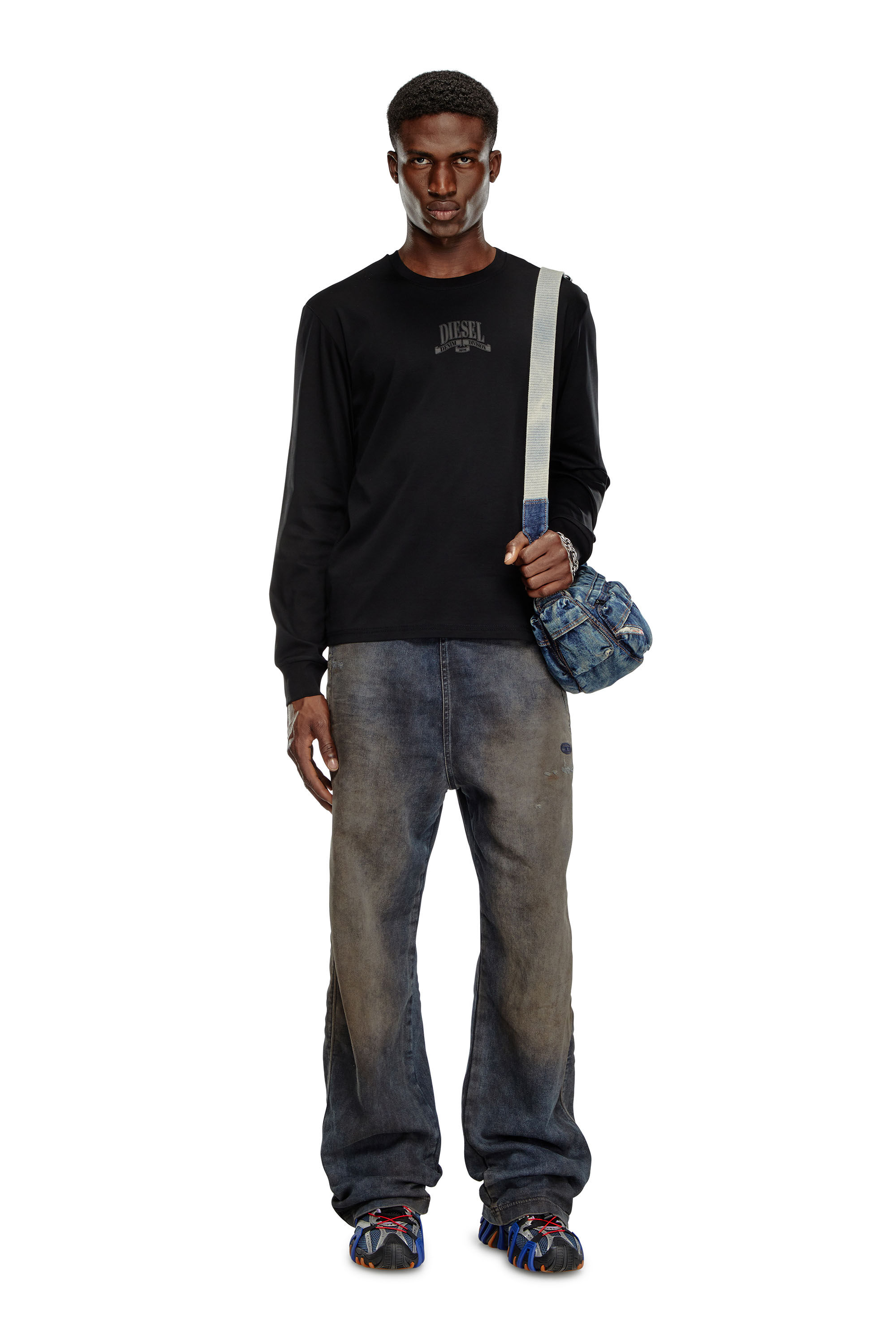 T-MADJUST-LS-K1 Long-sleeve T-shirt with tonal print｜ブラック｜メンズ｜DIESEL