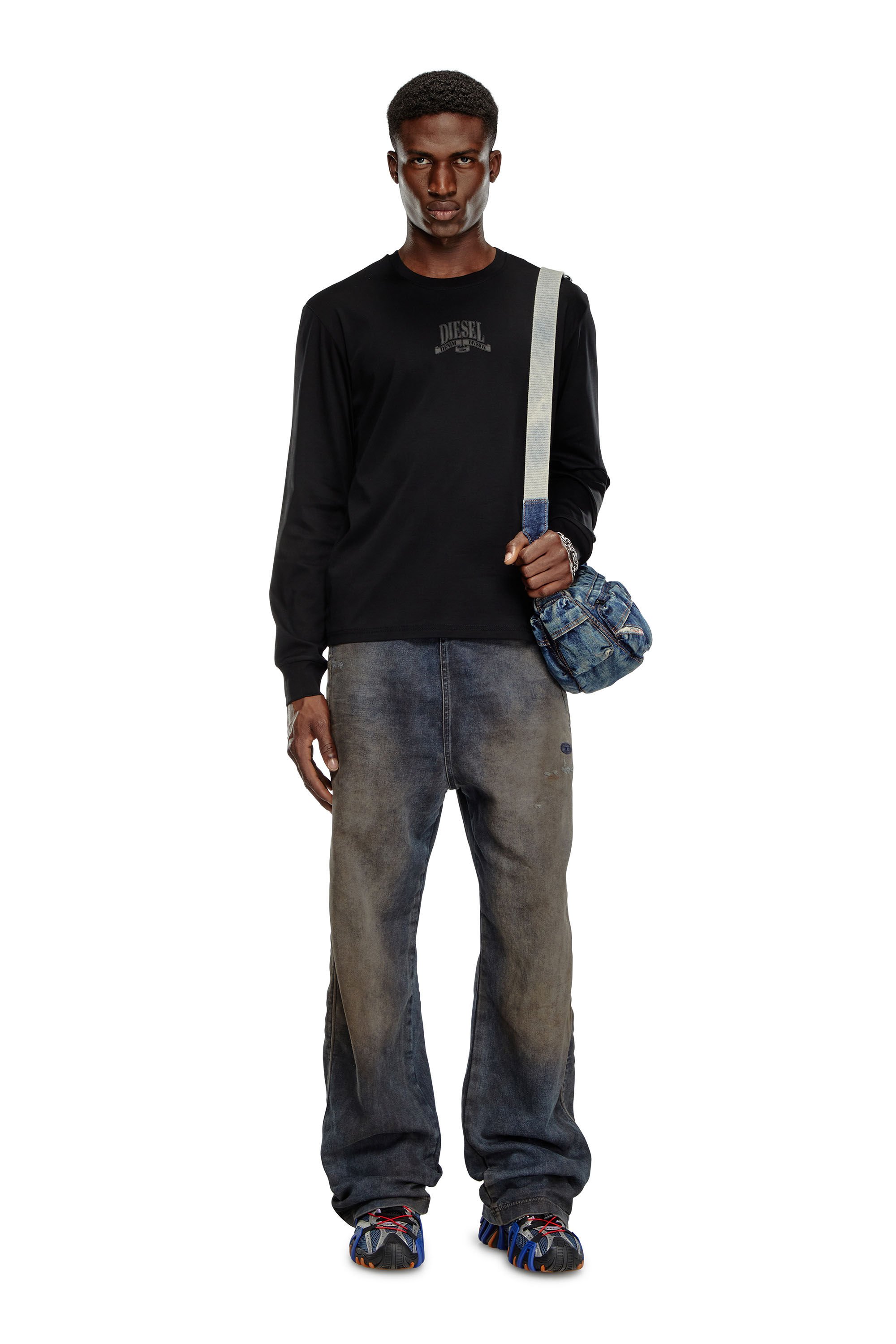 Diesel - T-MADJUST-LS-K1, Male's Long-sleeve T-shirt with tonal print in ブラック - 1