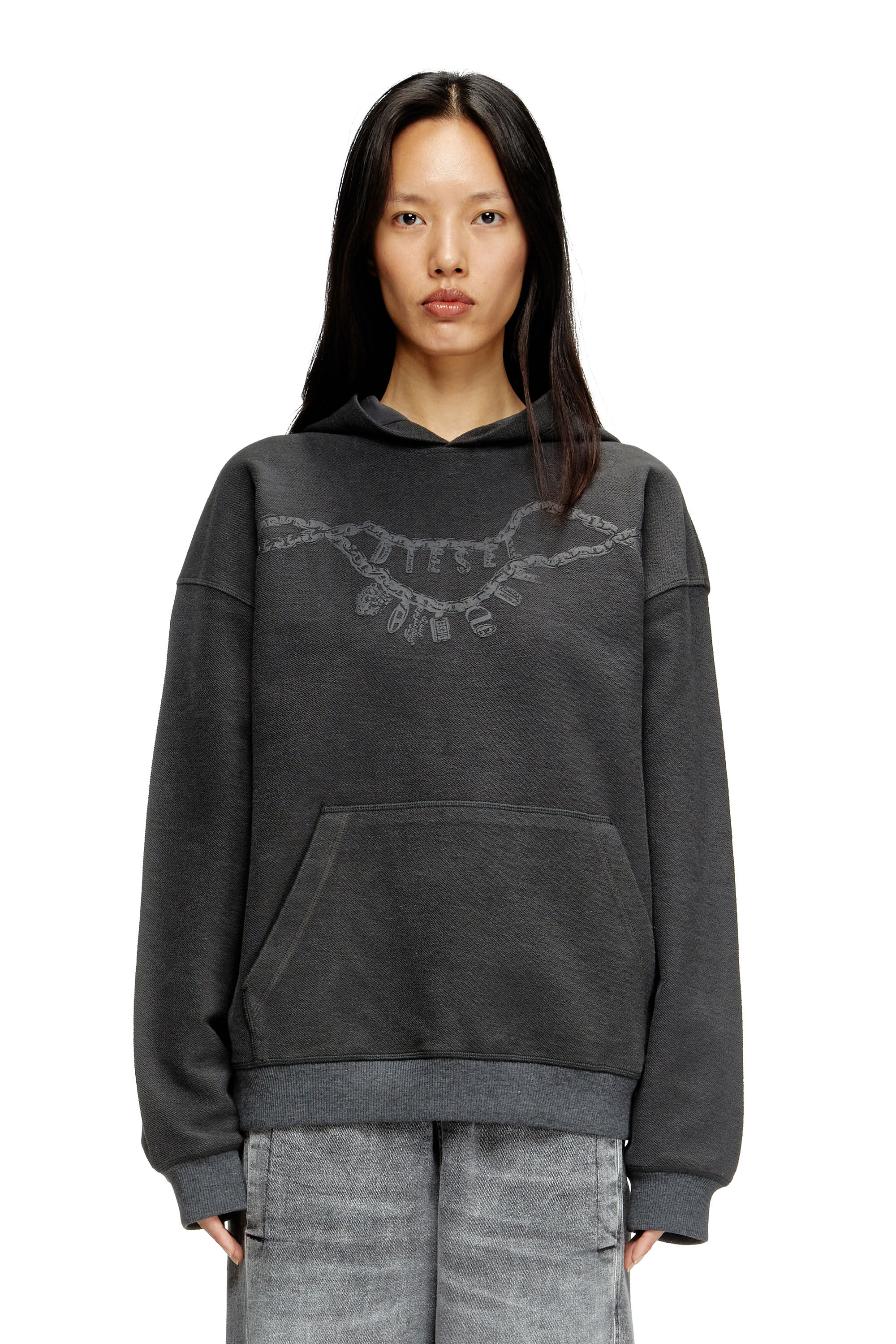 Diesel - S-BOXT-HOOD-HOSHI, Unisex's Hoodie with charm necklace print in ダークグレー - 5
