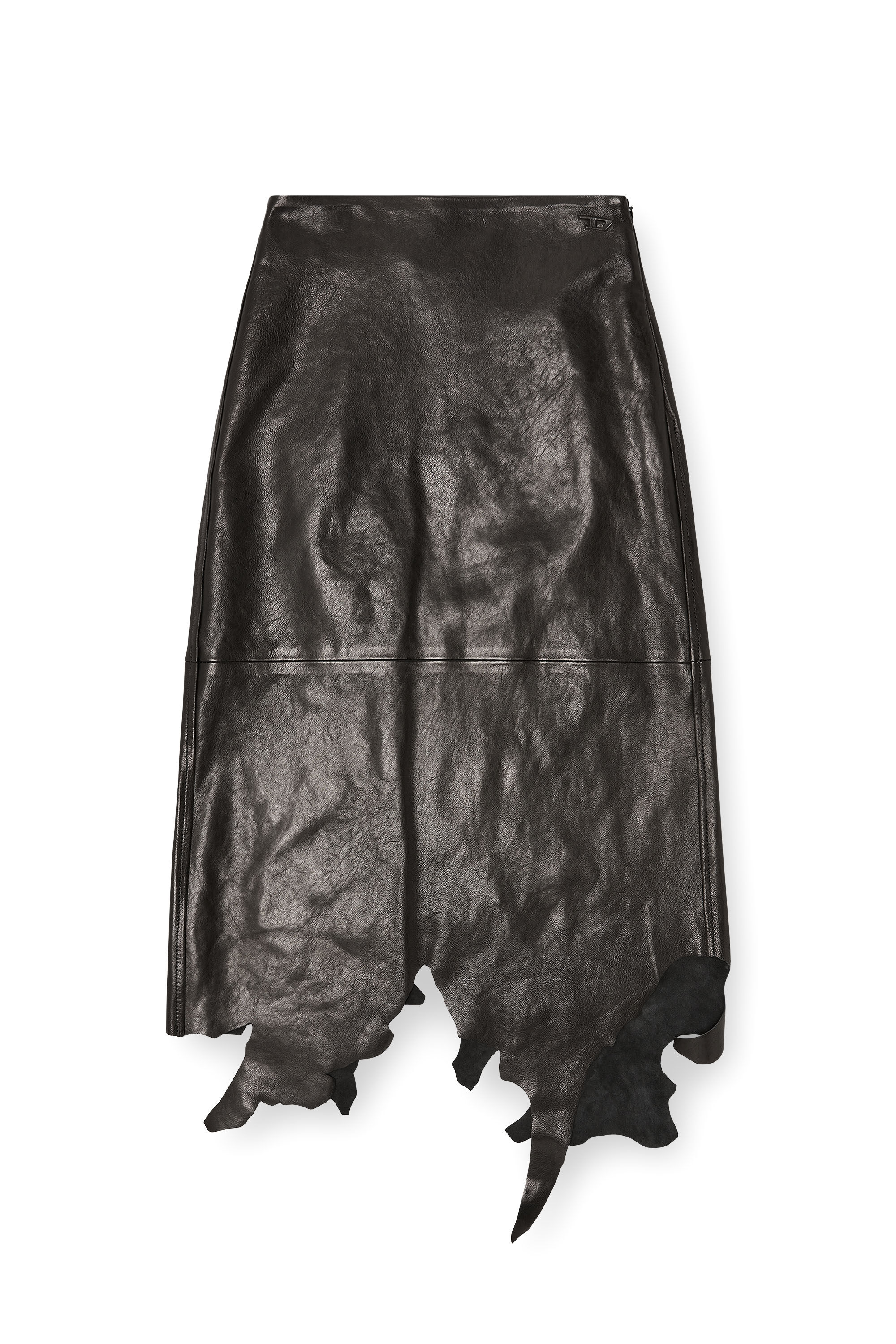 Diesel - L-TORN, Female's Leather midi skirt with jagged hem in ブラック - 2