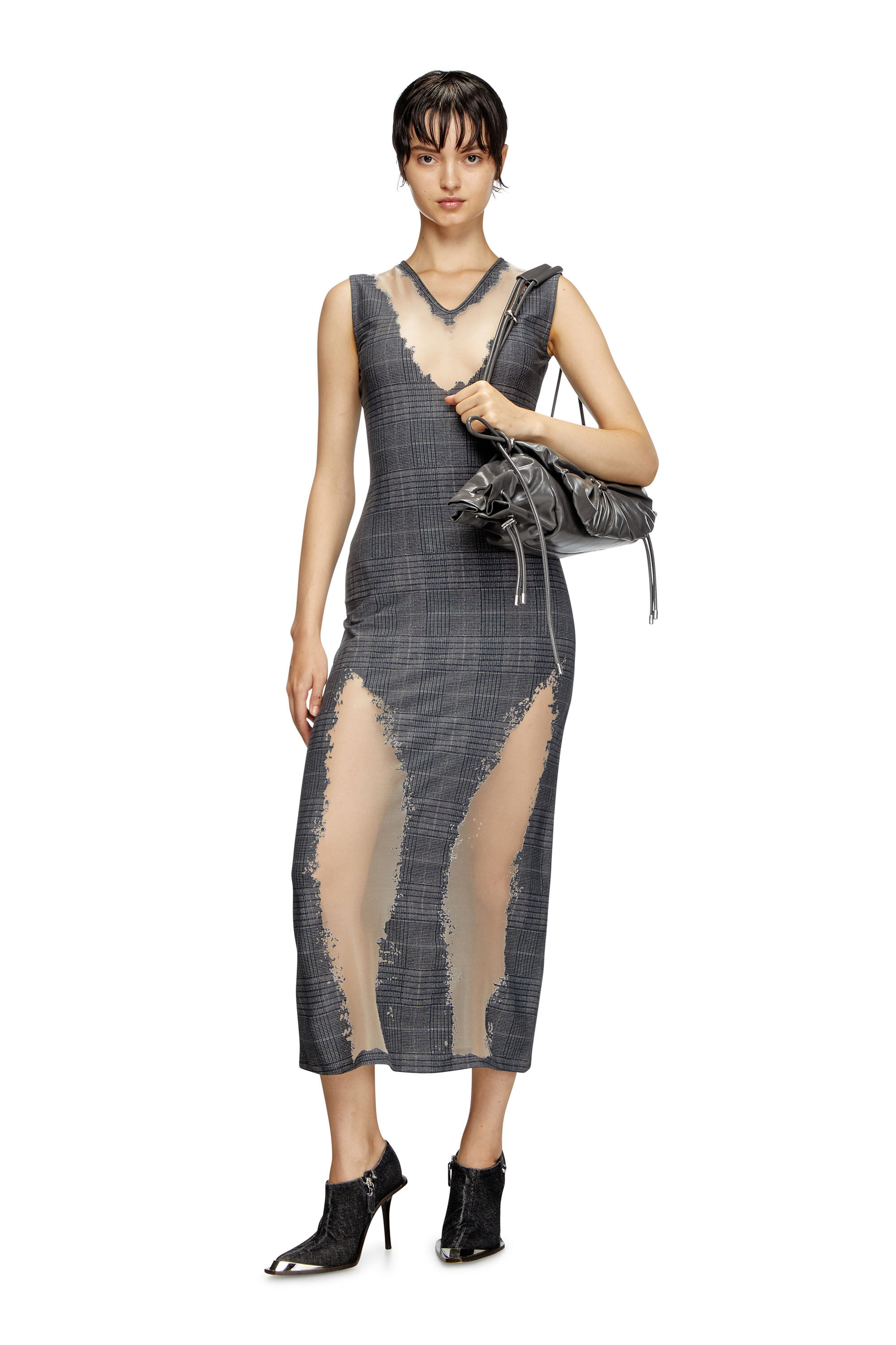 Diesel - D-MYLIANE, Female's Checked dress with devoré sweat stains in グレー - 3