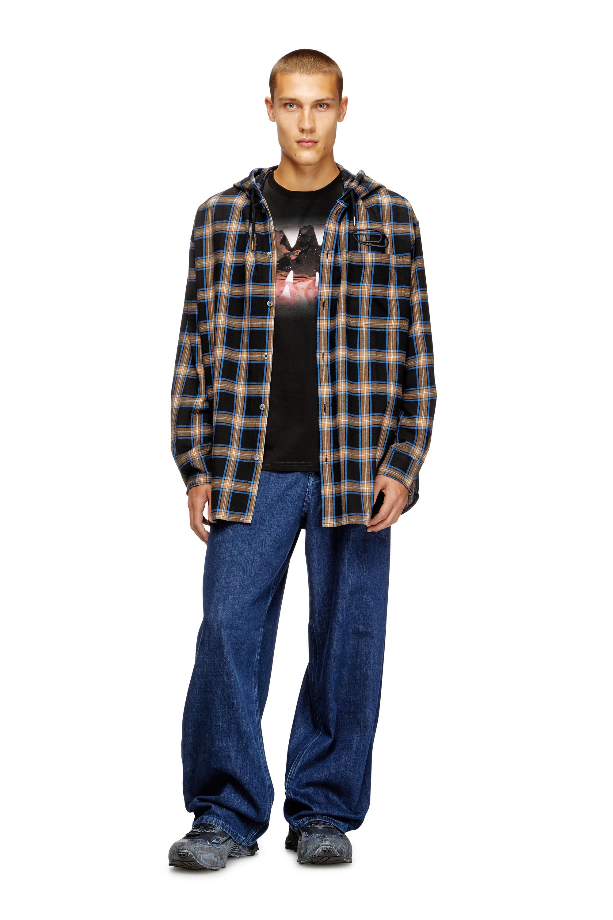 Diesel - S-DEWNY-HOOD-AJFI, Male's フード付きシャツ in ブラック/ブルー - 1