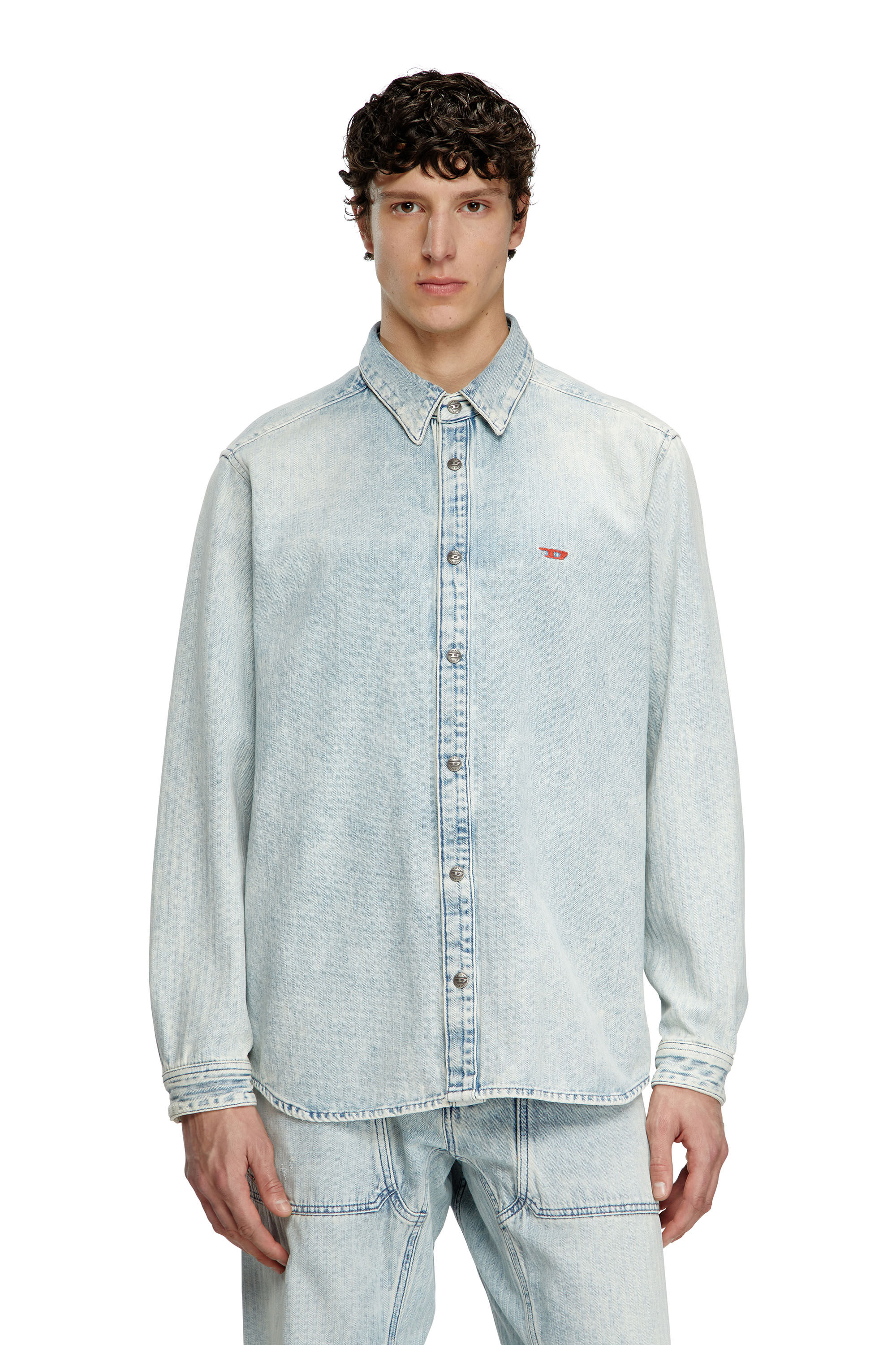 Diesel - D-SIMPLY, Male's Shirt in herringbone denim in ライトブルー - 3