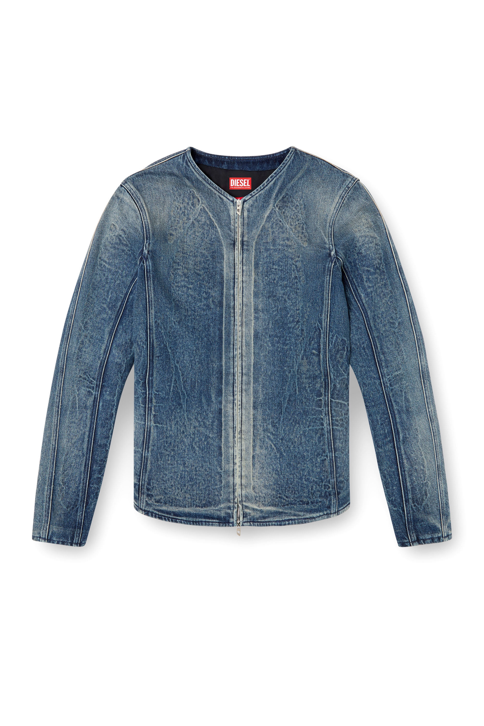 Diesel - D-CARDI-FSG, Male's Jacket in Ghost Embossed denim in ミディアムブルー - 2