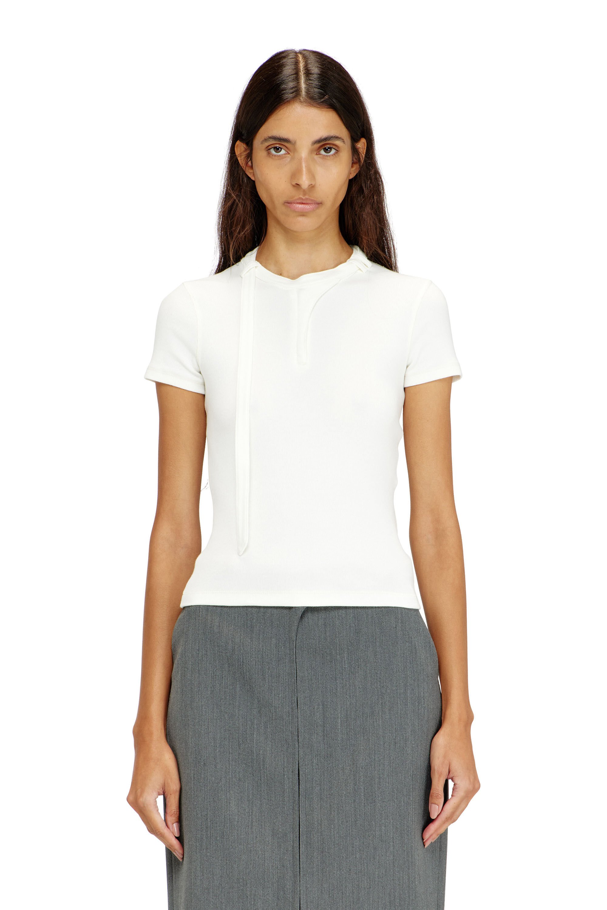 Diesel - T-IARAS, Female's Rib-jersey top with biker neck strap in ホワイト - 3