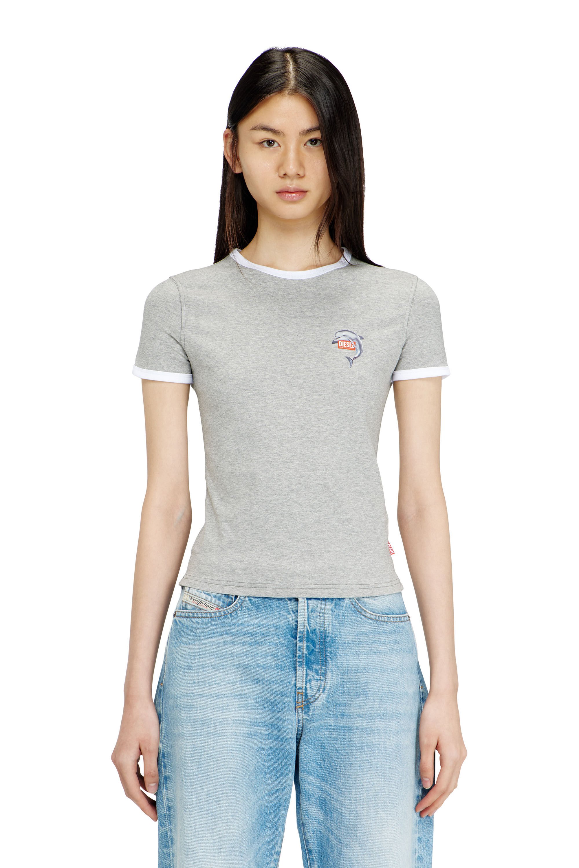 Diesel - T-UNCUTIES-LONG-S13, Female's Slim ring T-shirt with dolphin print in グレー - 3