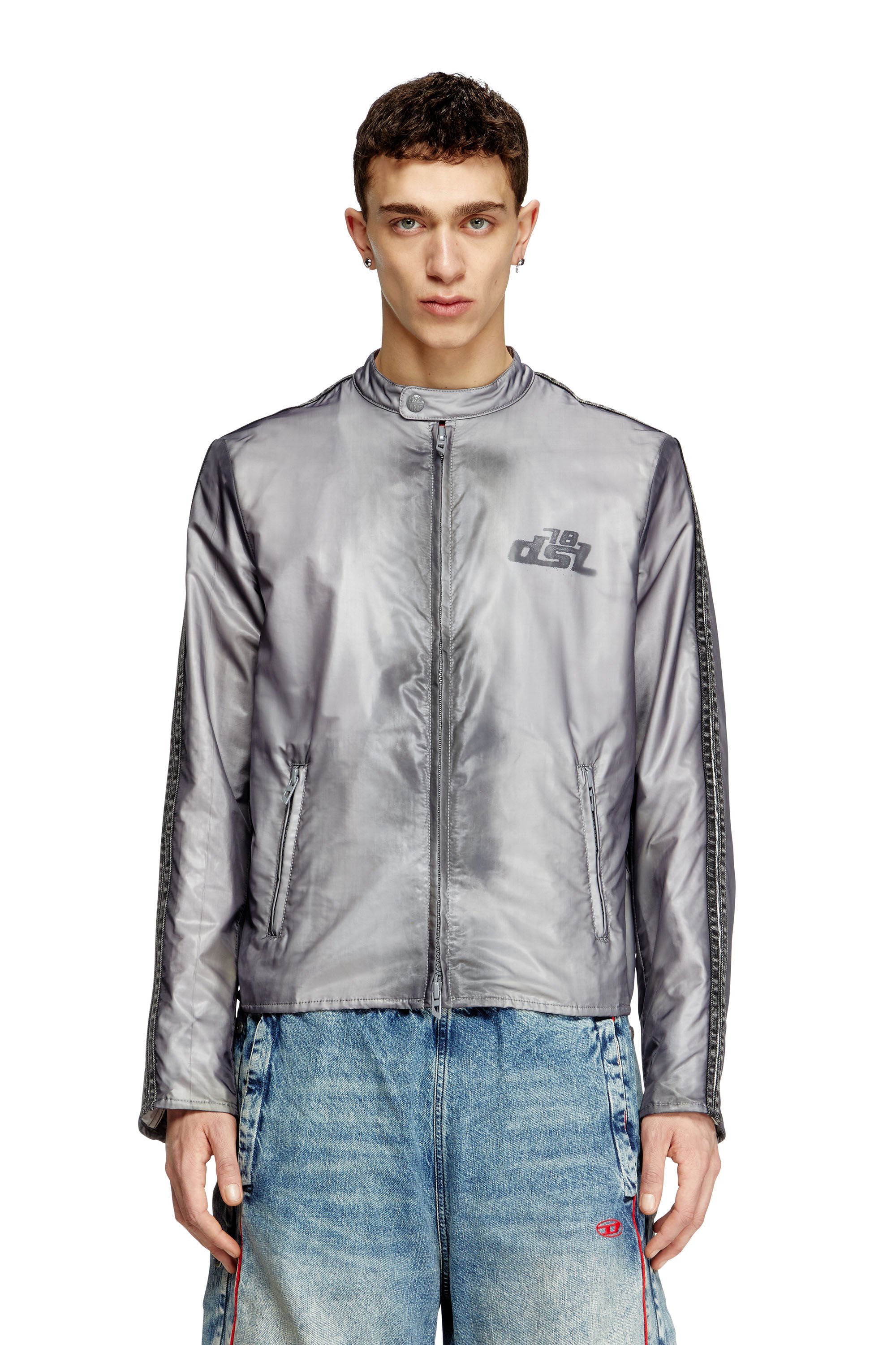 Diesel - J-POP, Male's Biker jacket with transparent effect in グレー - 3