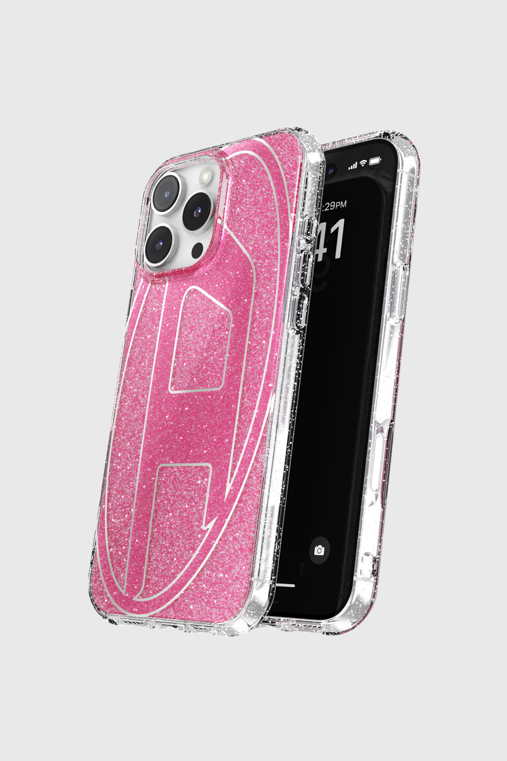 Diesel - 60158 AOP CASE, Unisex's Oval D Glitter Case for iP 16 Pro Max in ピンク / ホワイト - 4