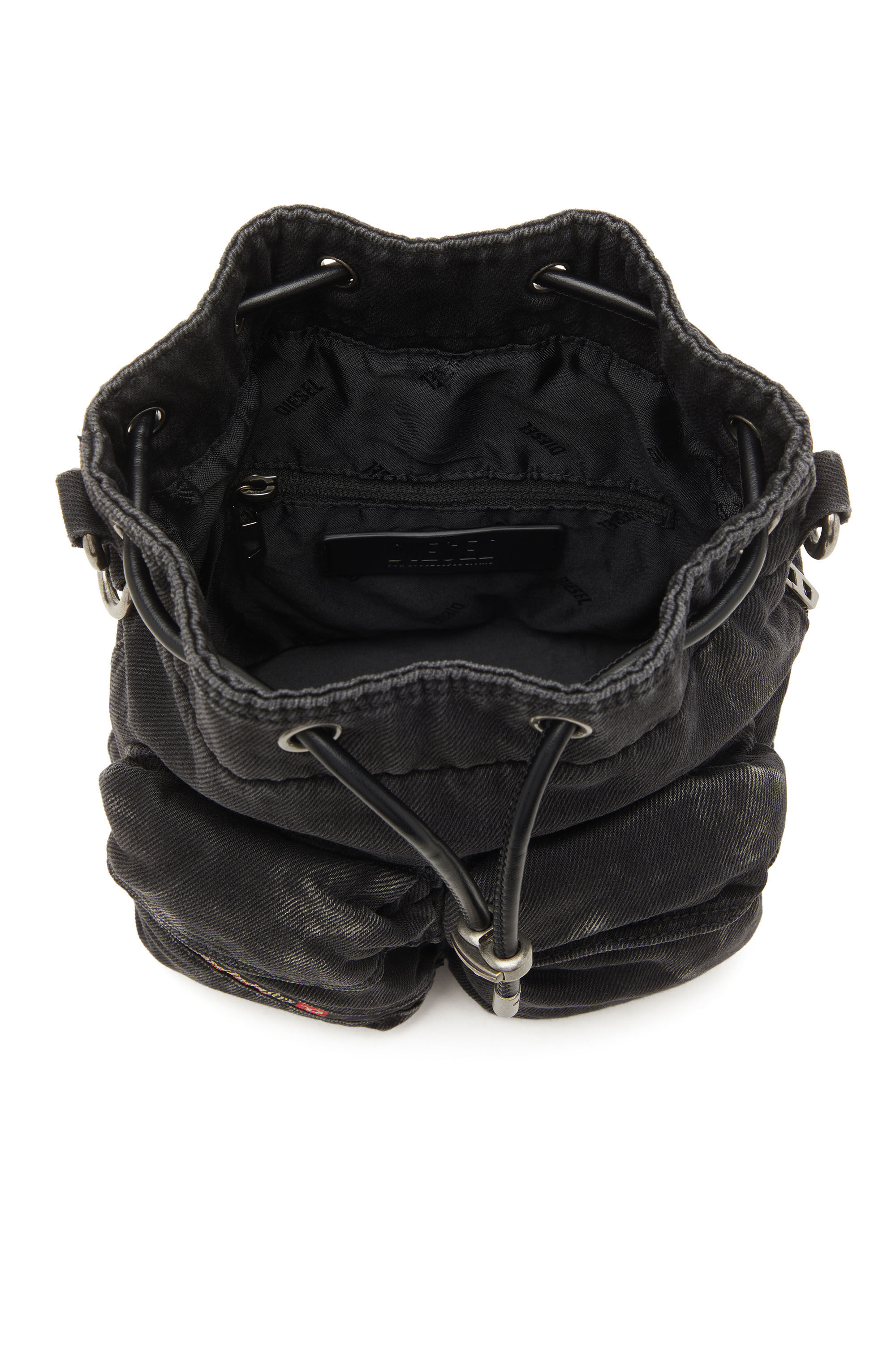 Diesel - MULTI-PKTS BUCKET X, Unisex's Multi-Pkts-Multipocket bucket bag in washed denim in ブラック - 5