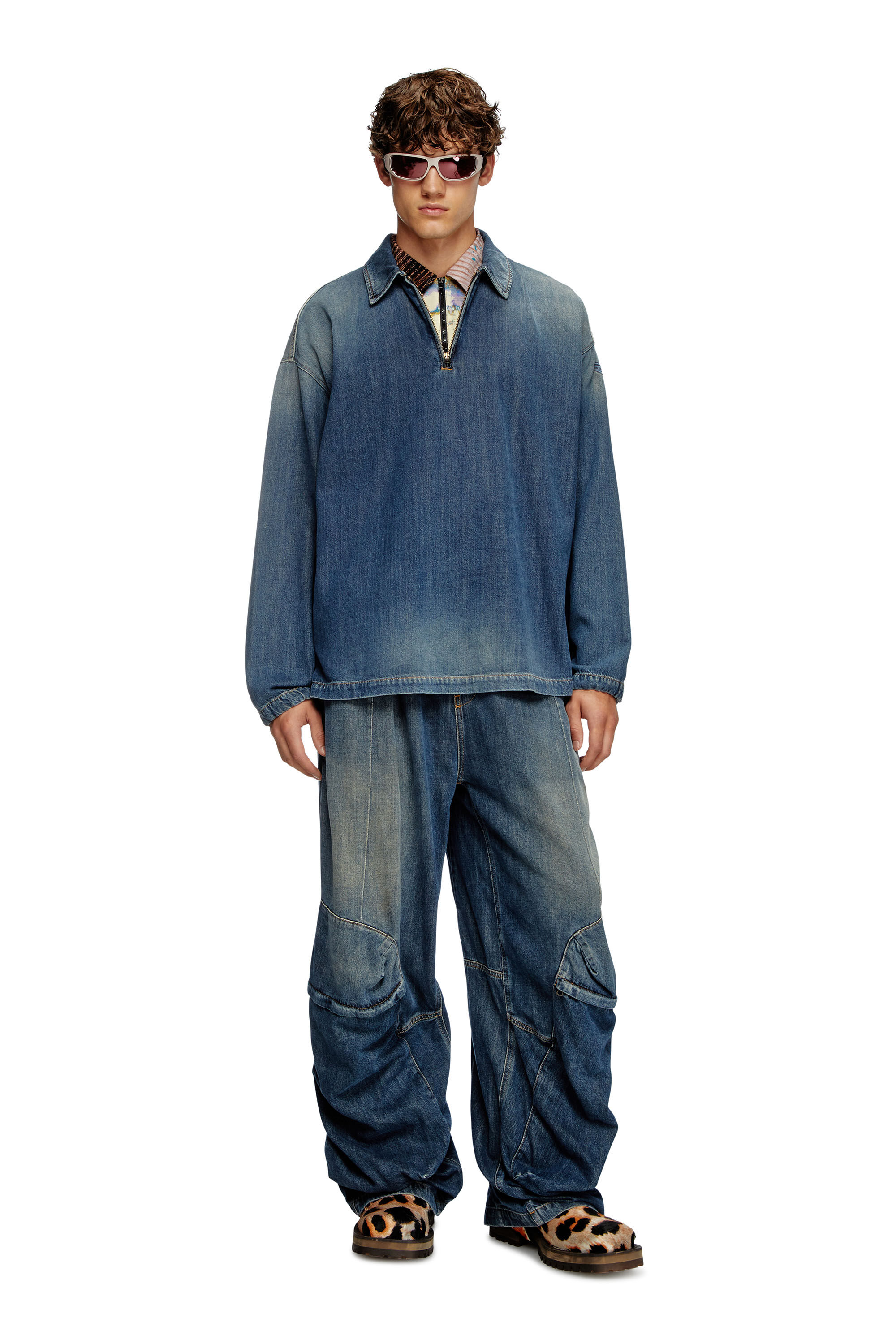 Diesel - D-BRADDY-FSF, Male's Pull-on shirt in light utility denim in ブルー - 1