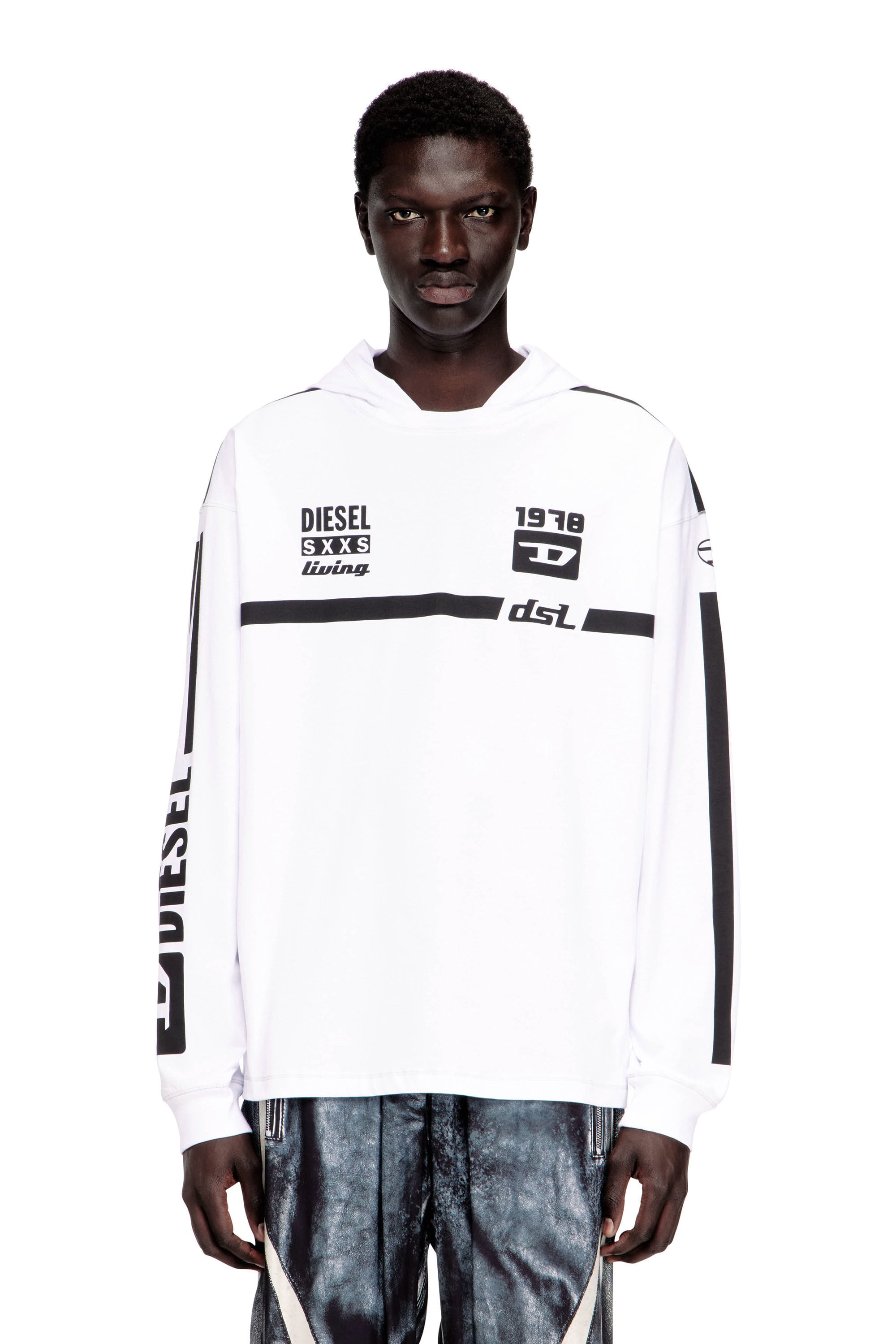 DIESEL 長袖トップス T-RIBS T-BOXT-LS-HOOD-RIB フード付き長袖Tシャツ｜ホワイト｜メンズ｜DIESEL