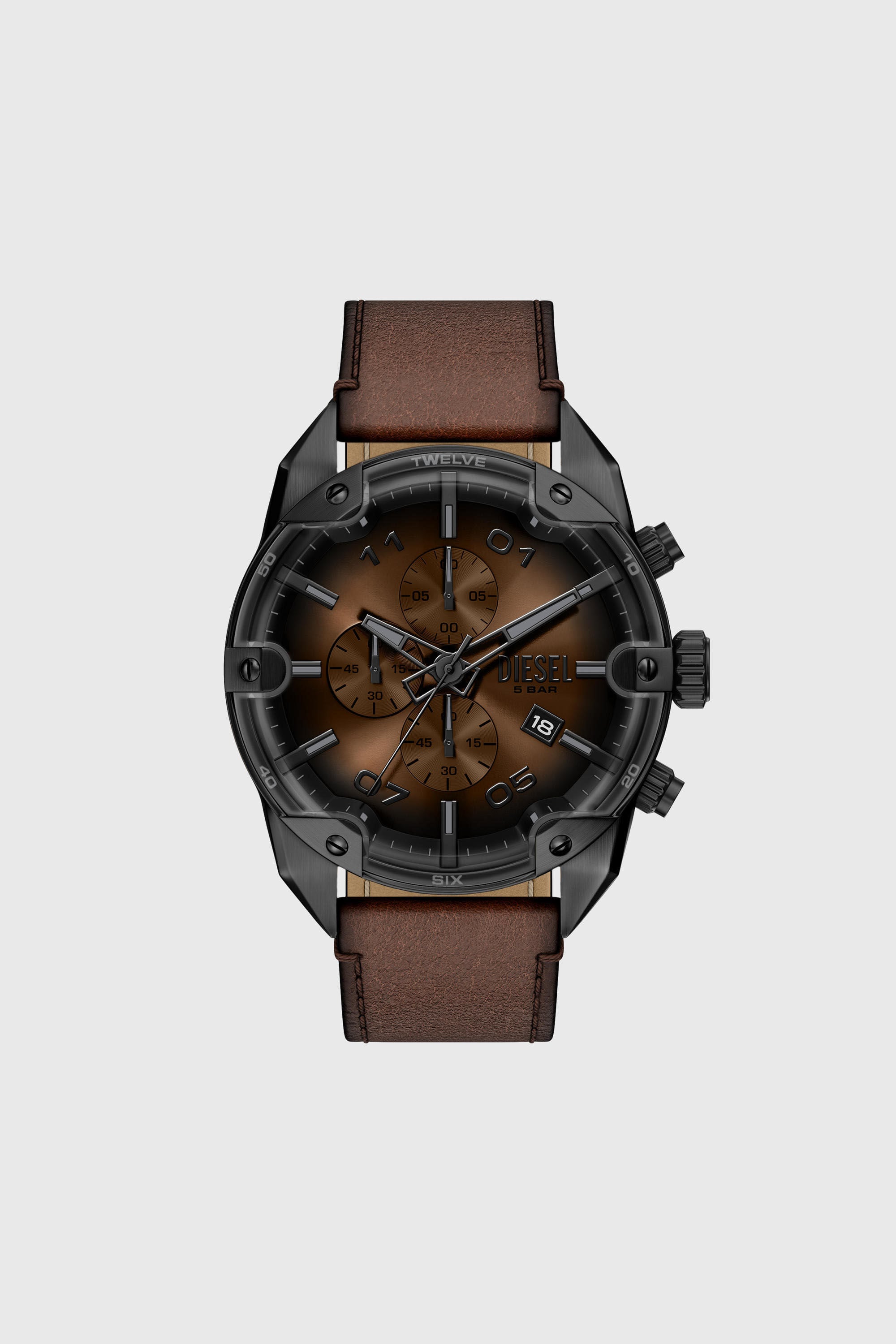 Diesel - DZ4735 WATCH, Male's Spiked brown leather watch in ブラウン - 1
