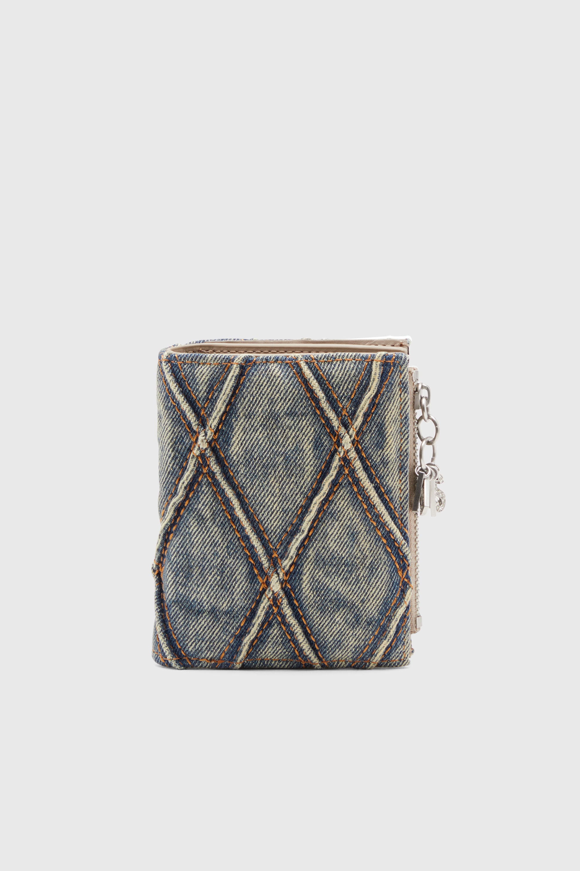 Diesel - CHARM D- BI FOLD ZIP II, Female's Small wallet in Argyle quilted denim in ブルー - 1