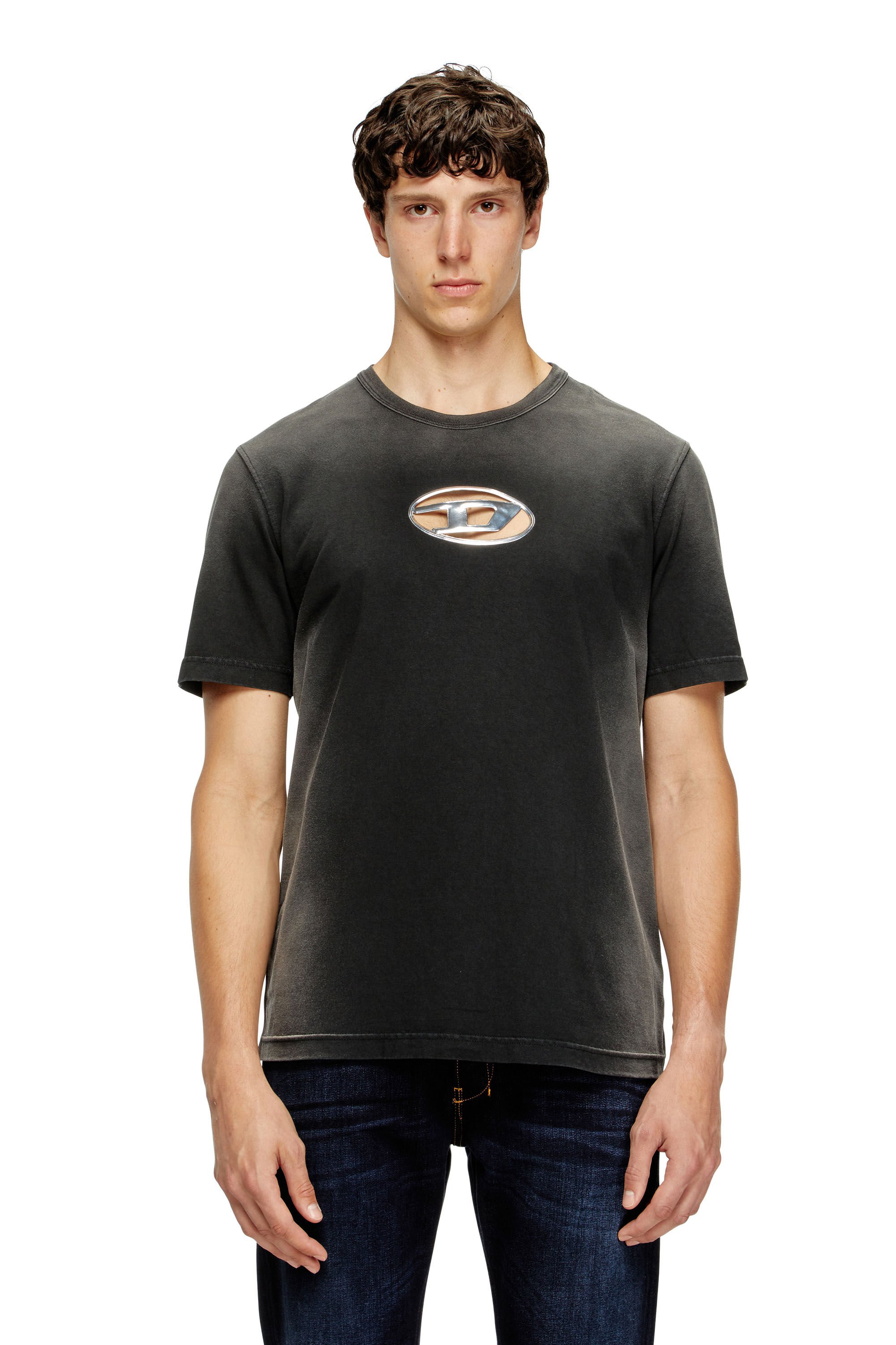 Diesel - T-ADJUST-Q8, Male's Faded T-shirt with cut-out Oval D logo in ブラック - 3