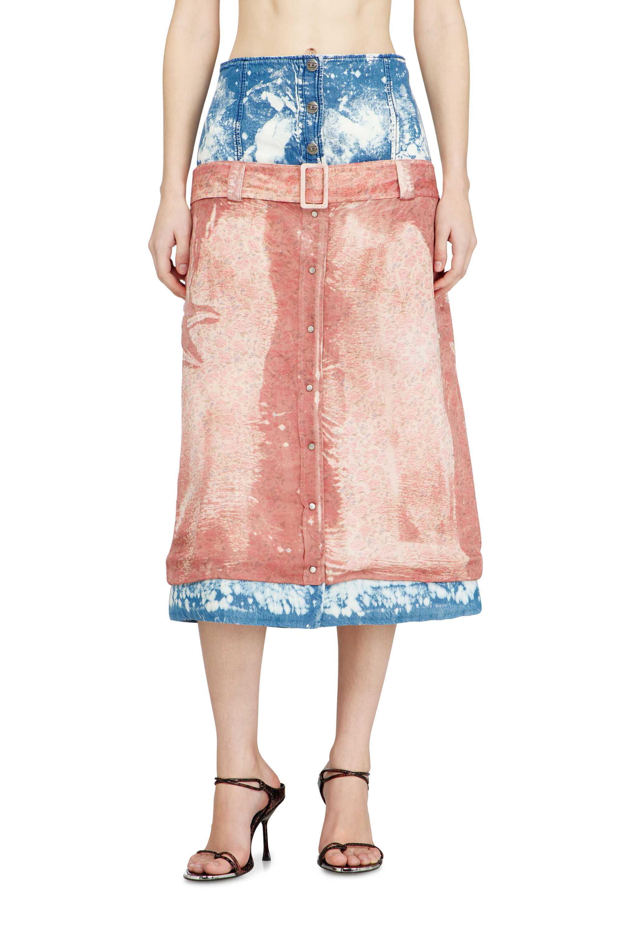 Diesel - O-SSIDO, Female's Midi skirt with layered effect in ブルー/ブラウン - 3
