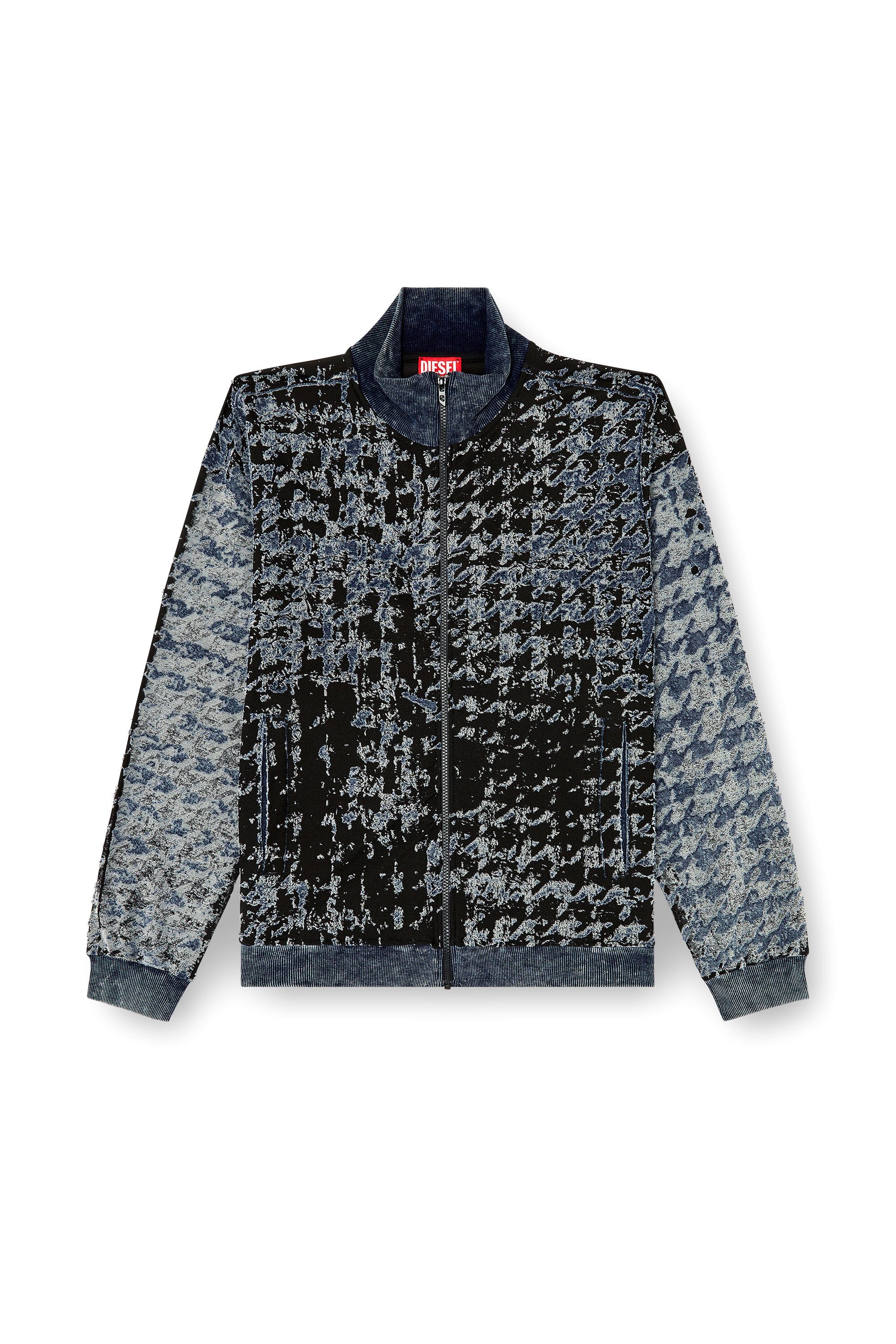 Diesel - S-CORR, Male's Devoré houndstooth zip-up top in ブラック/ブルー - 2