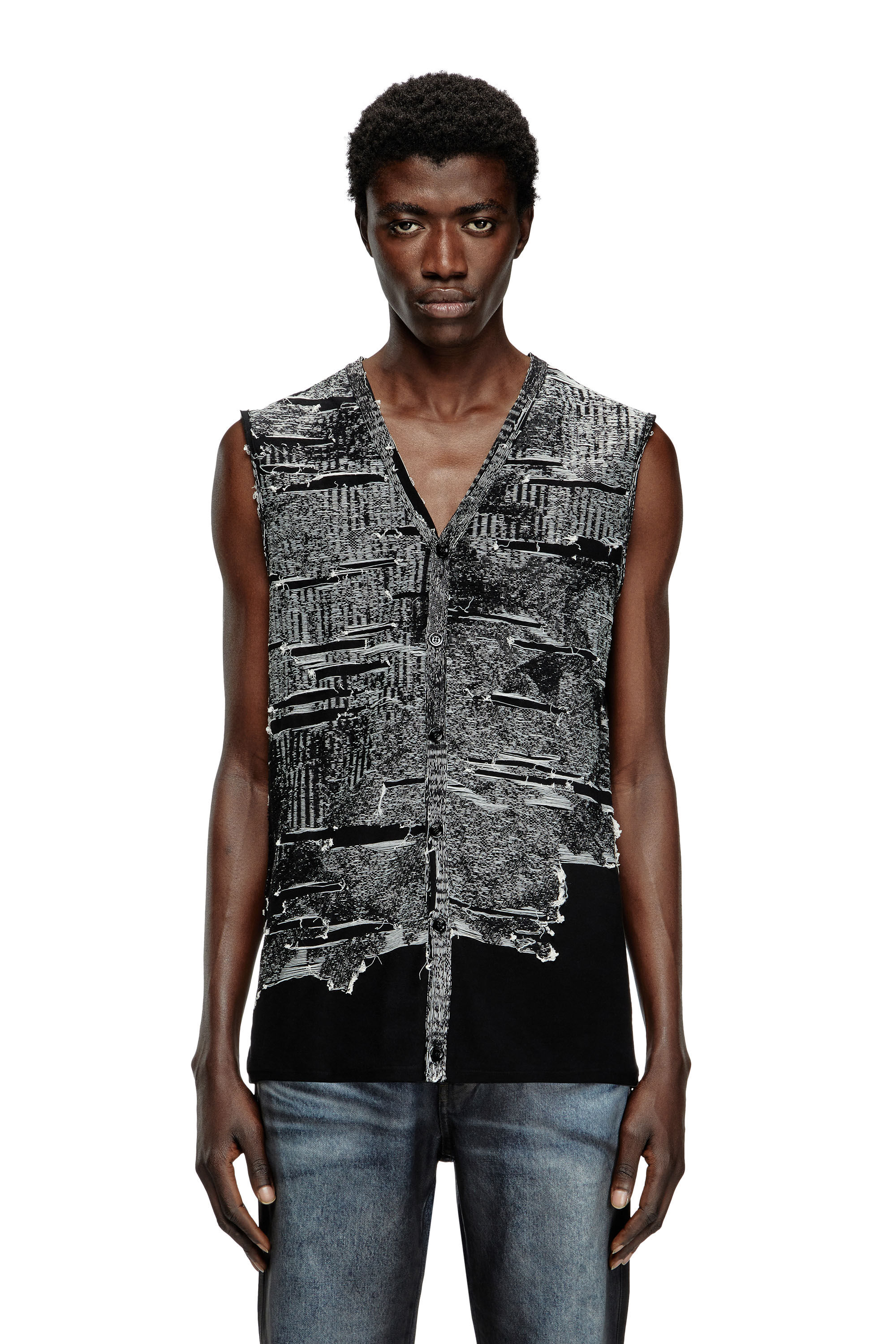 K-CALLISTO-VEST Vest with engineered distressing｜ブラック