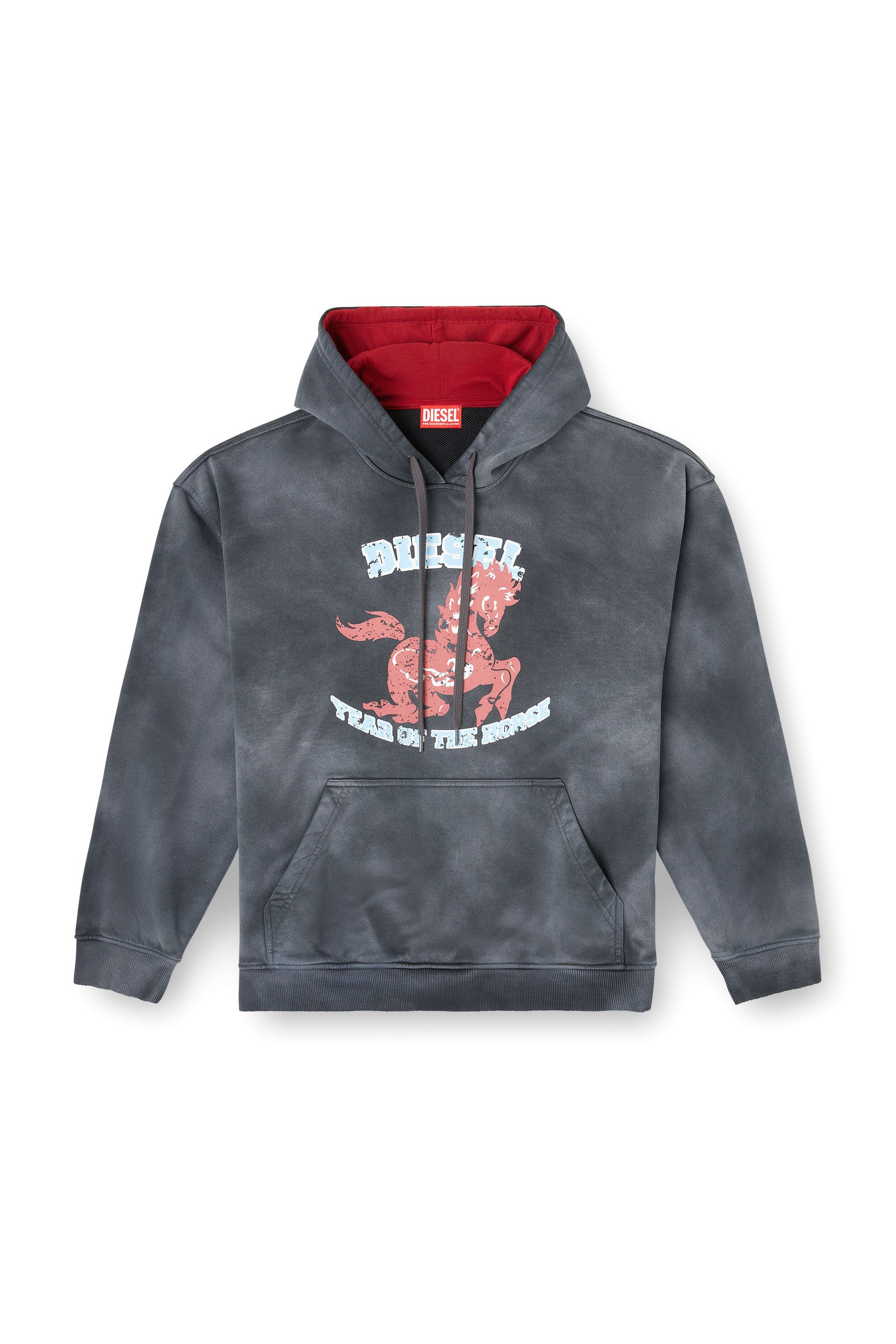 Diesel - CL-S-BOXT-HOOD-HORSE, Male's Hoodie tie-dye with horse graphic print in グレー - 2