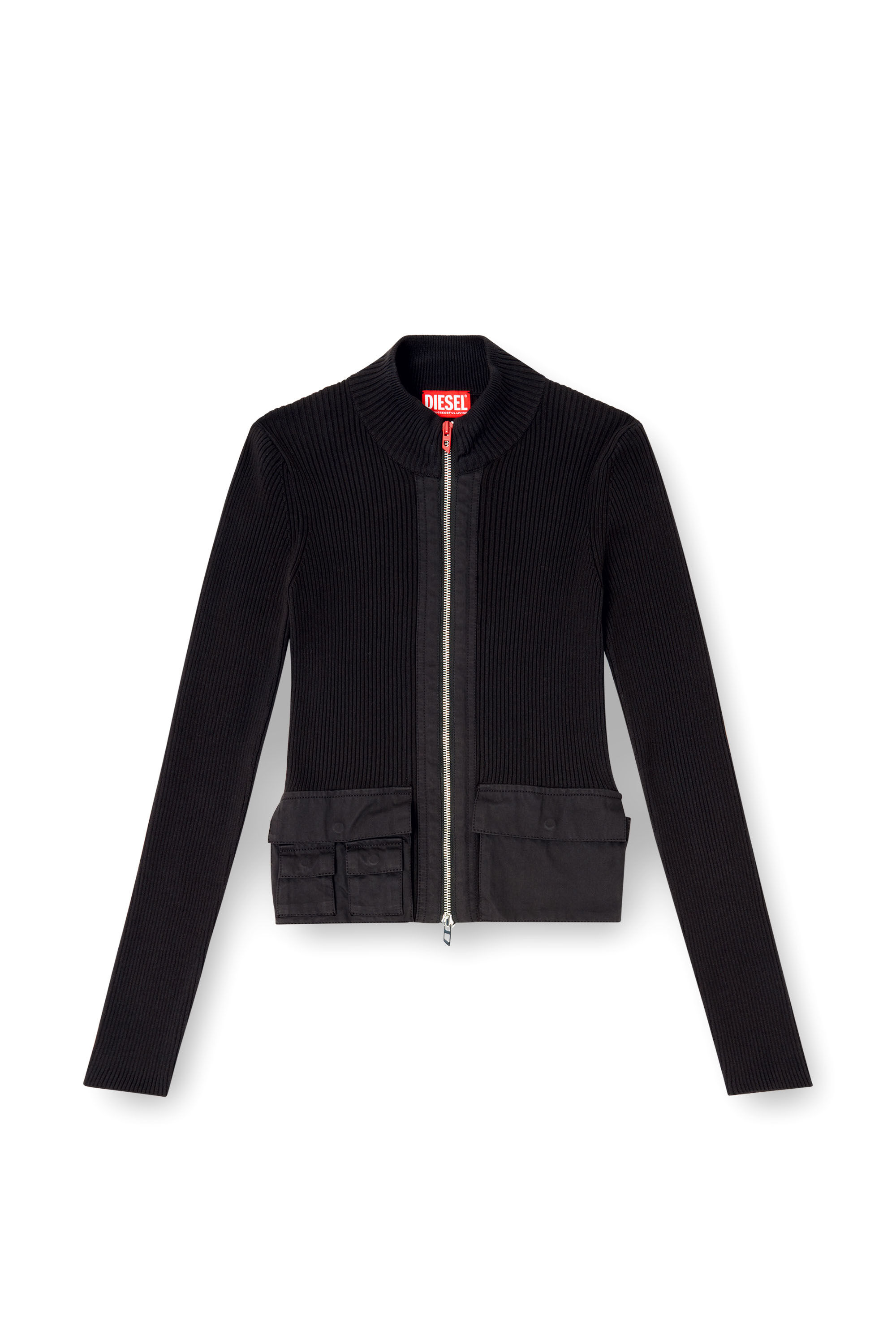 Diesel - M-MELISSA, Female's Ribbed dress with cargo pockets in ブラック - 2