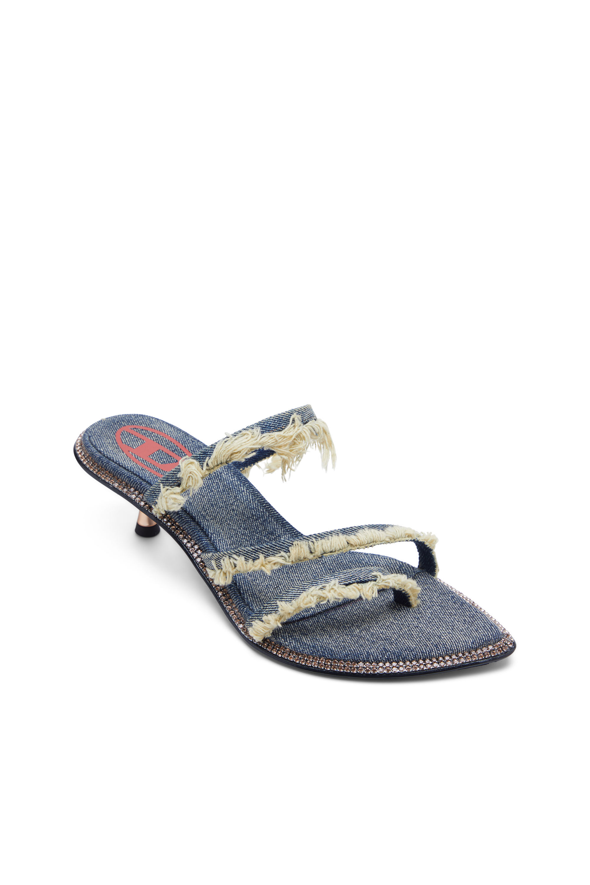 Diesel - D-HAVANNA KITTIE, Female's D-Havanna Kittie-Frayed-denim mules with crystals in ブルー - 7