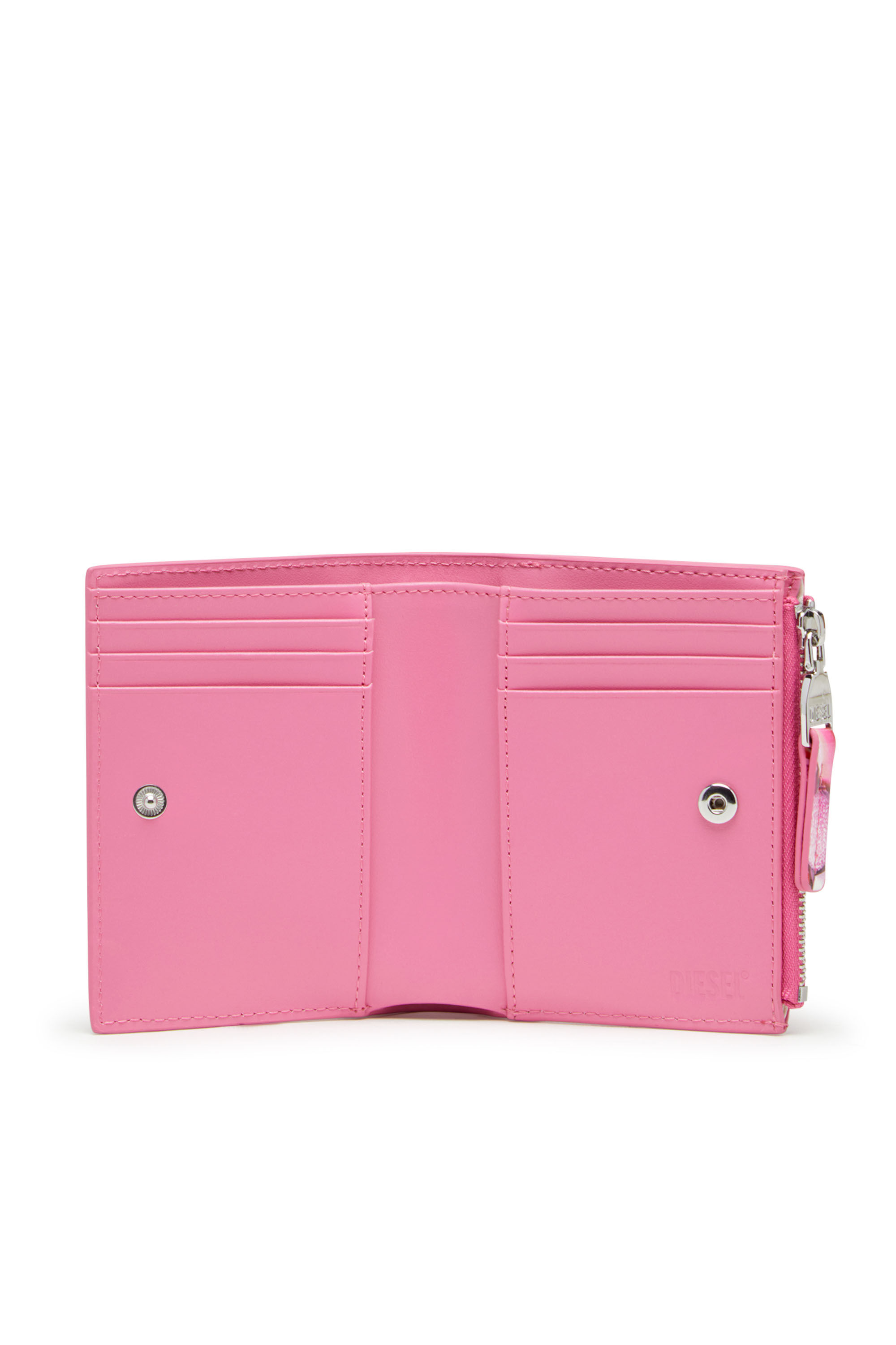 Diesel - PLAY BI-FOLD ZIP II, Female's Small wallet in printed glossy PU in ピンク / ホワイト - 3