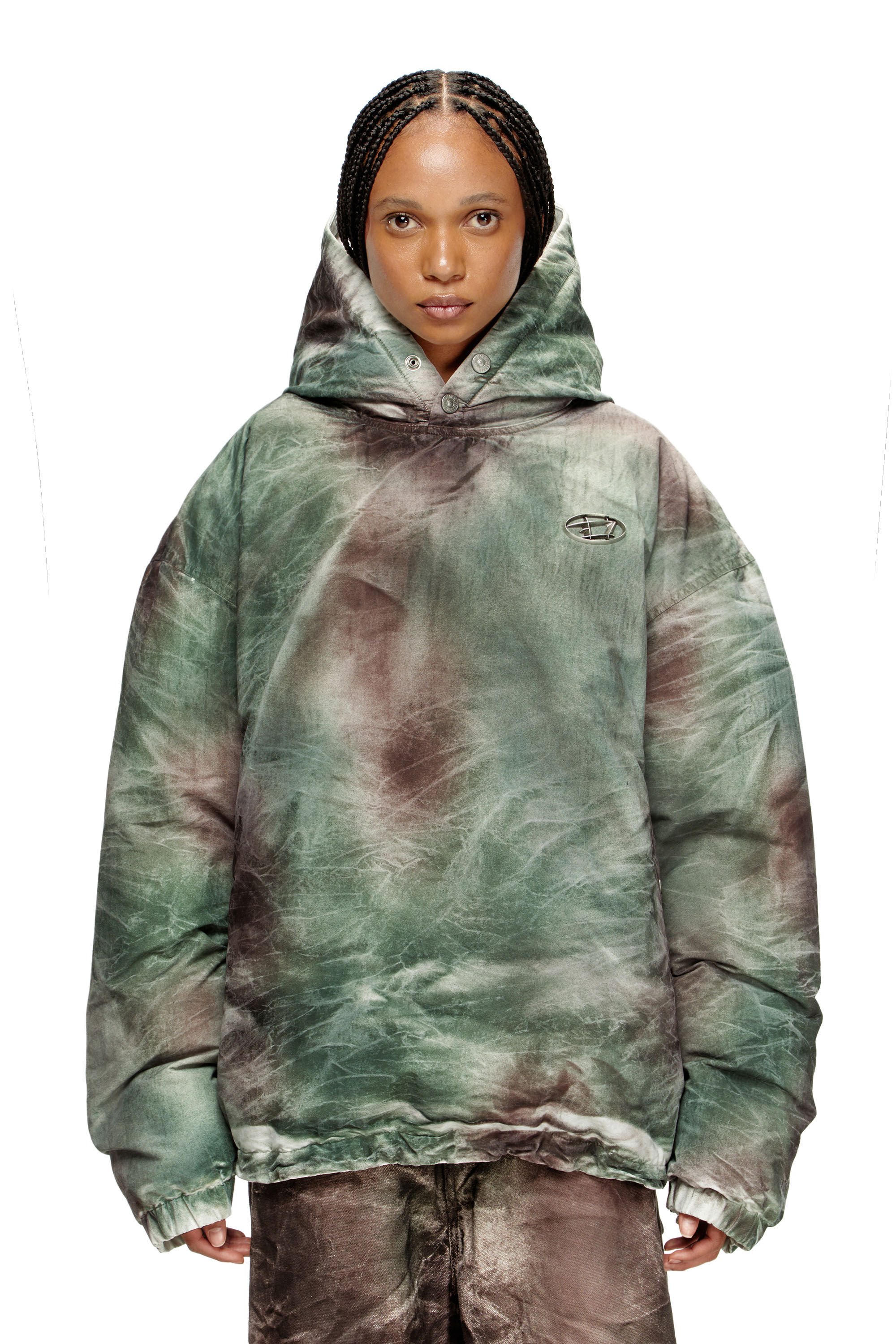Diesel - W-THUG-JKT-PUFFY, Unisex's Puffy hooded jacket in camo nylon in ブラウン/グリーン - 6