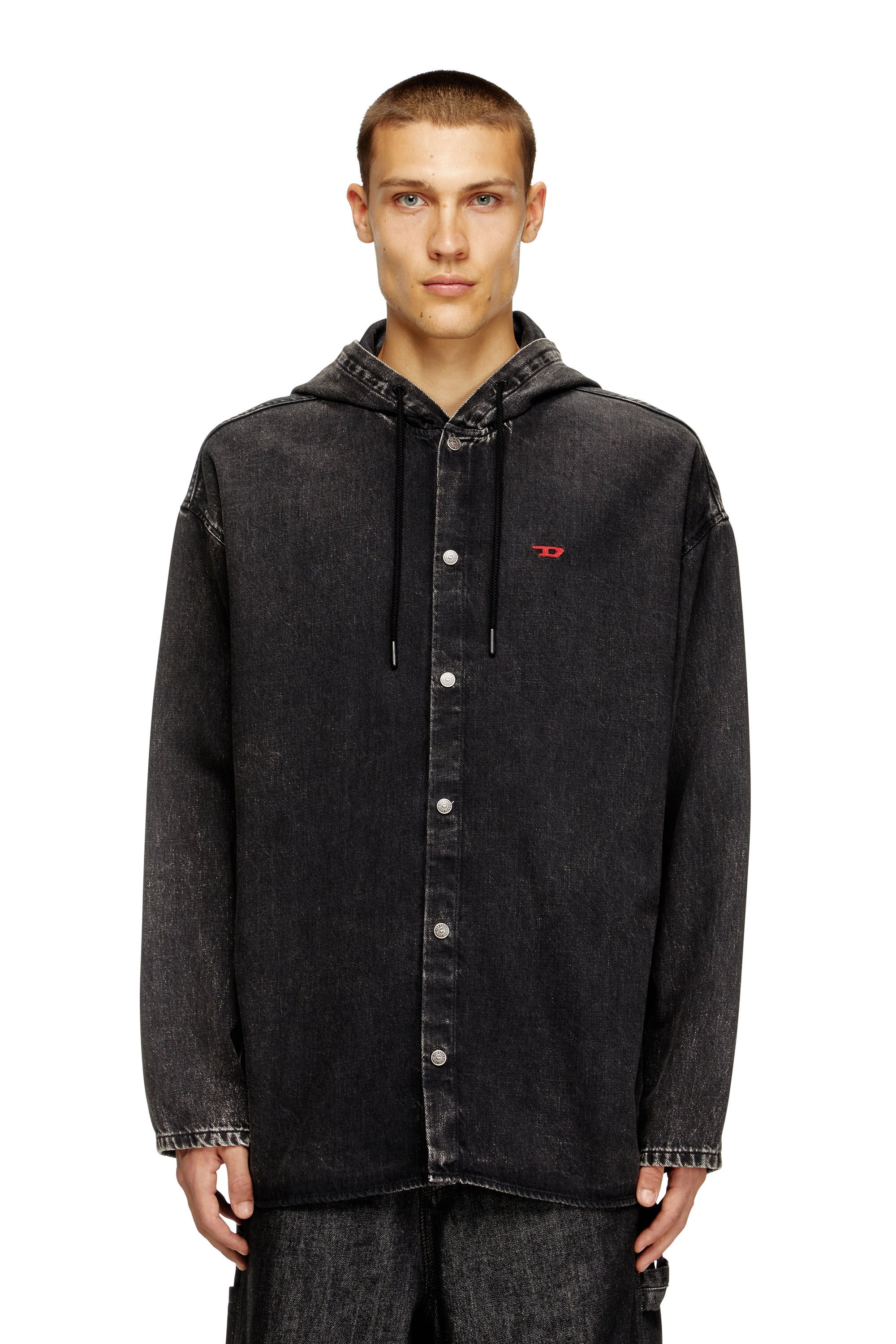 Diesel - D-DEWNY-HOOD, Male's Hybrid shirt in Tencel denim in ブラック - 3
