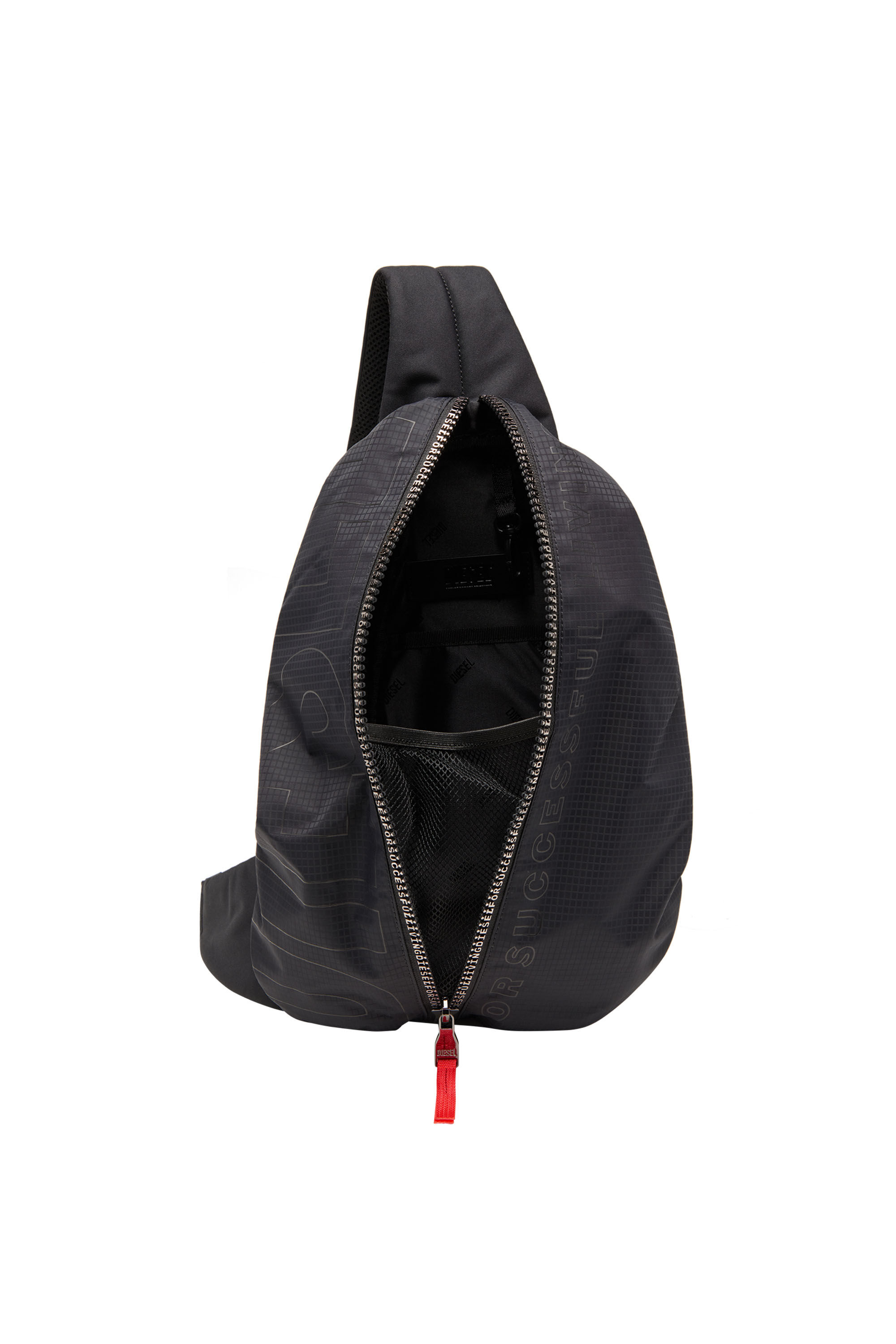 Diesel - ZIP-D SLING BAG X, Male's Zip-D-Sling backpack in check-jacquard shell in ブラック - 5