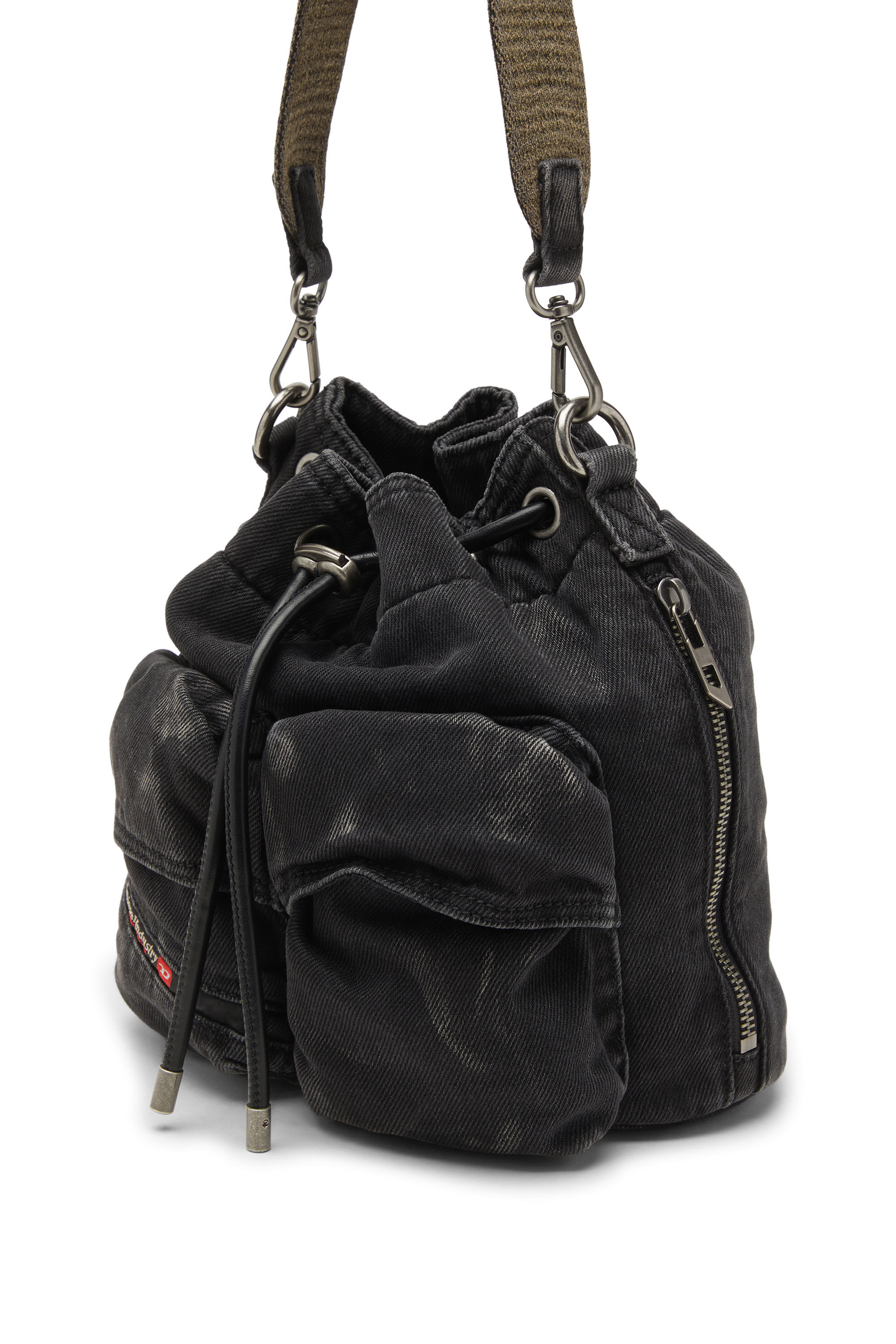Diesel - MULTI-PKTS BUCKET X, Unisex's Multi-Pkts-Multipocket bucket bag in washed denim in ブラック - 6