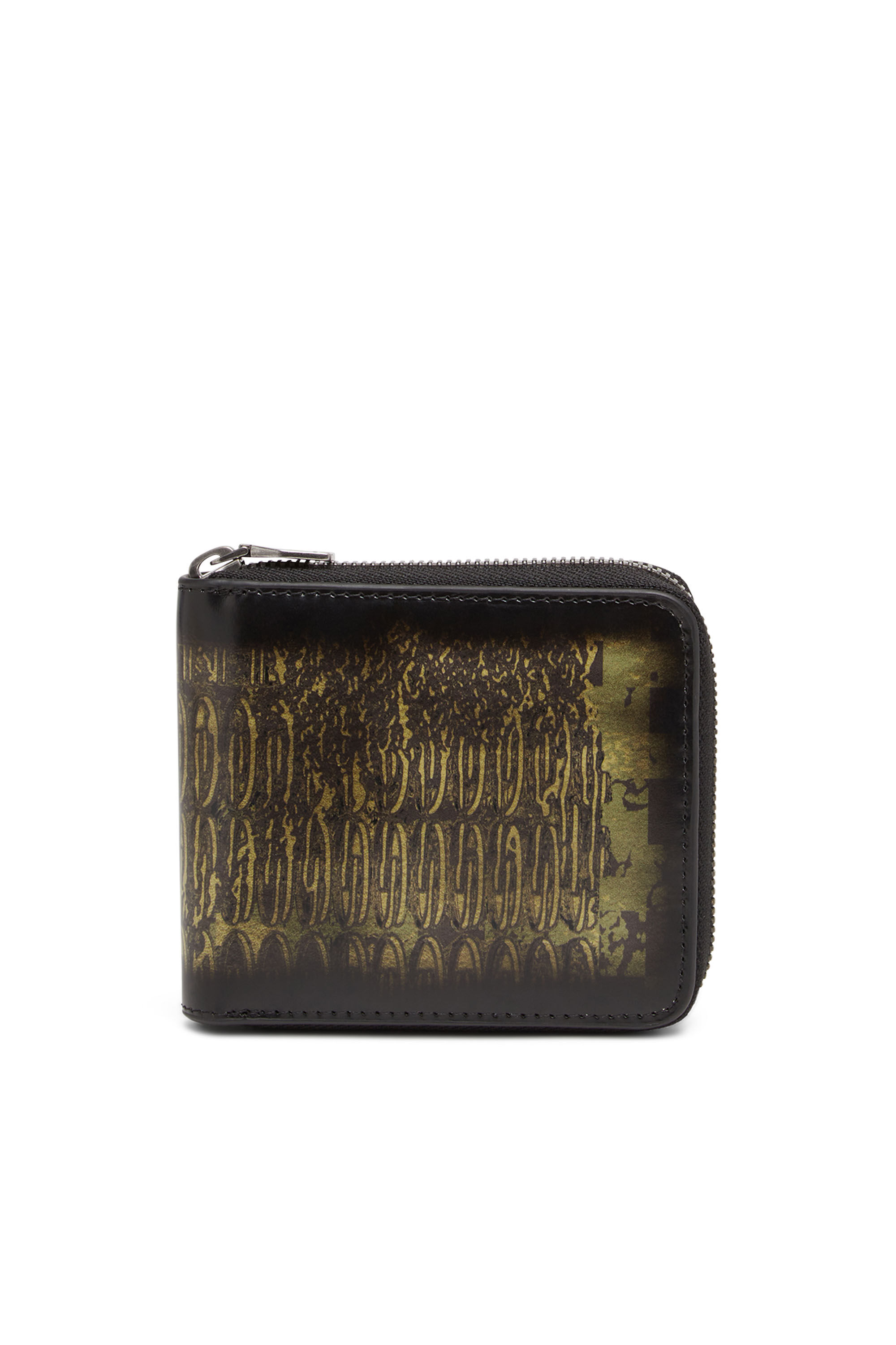 Diesel - BI-FOLD COIN ZIP XS, Male's カウレザー 二つ折りウォレット in ブラック/グリーン - 1