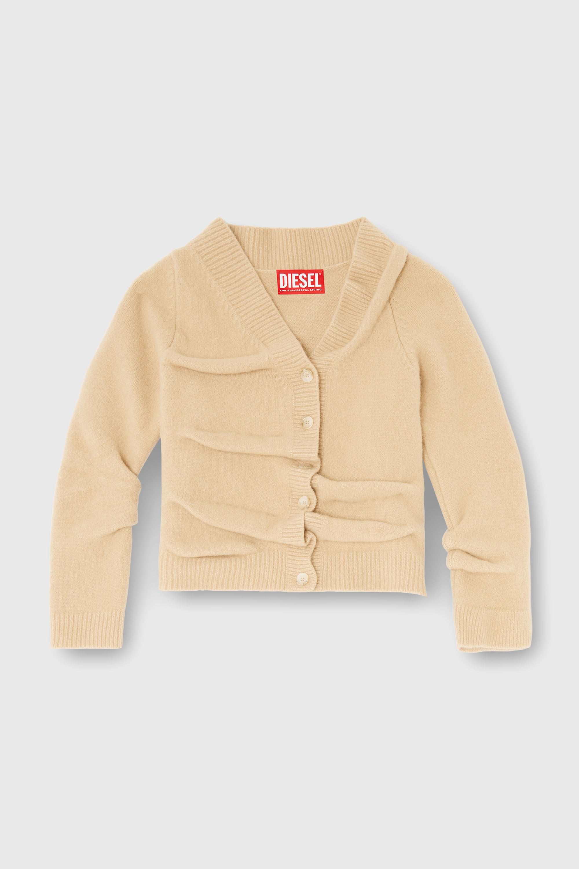 Diesel - M-AVA, Female's Cropped cardigan in wrinkled boiled knit in ベージュ - 2