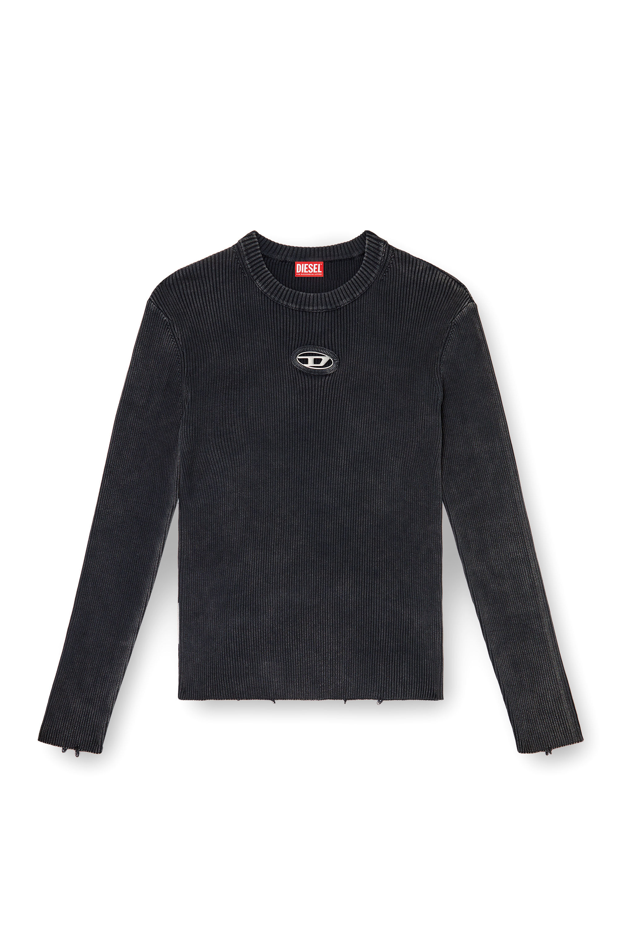 Diesel - K-DARIN-D, Male's Distressed jumper with cut-out logo in ブラック - 2