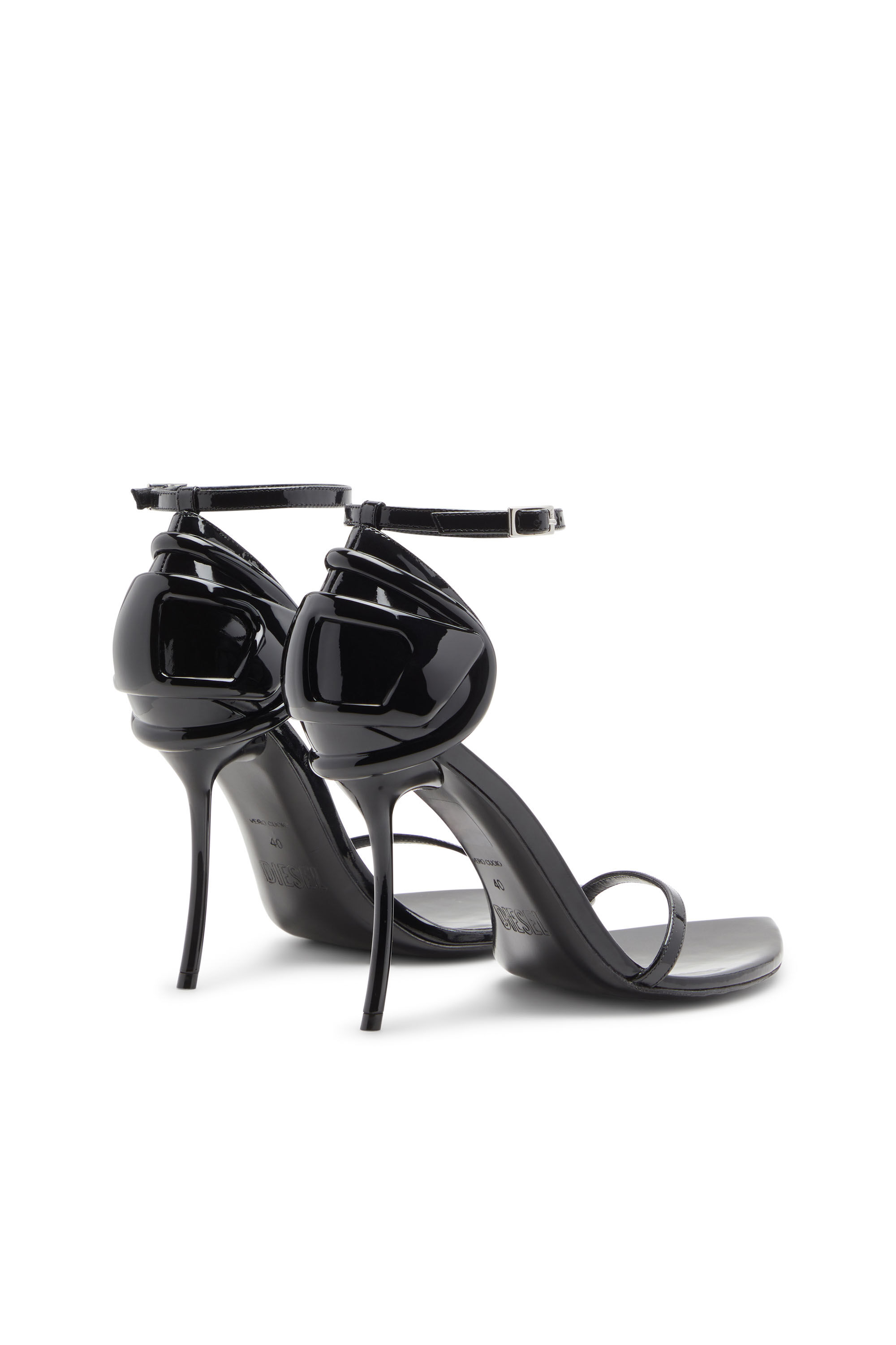 Diesel - D-TEN&HALF SANDAL, Female's D-Ten&Half-Stiletto sandals in patent leather and satin in ブラック - 3