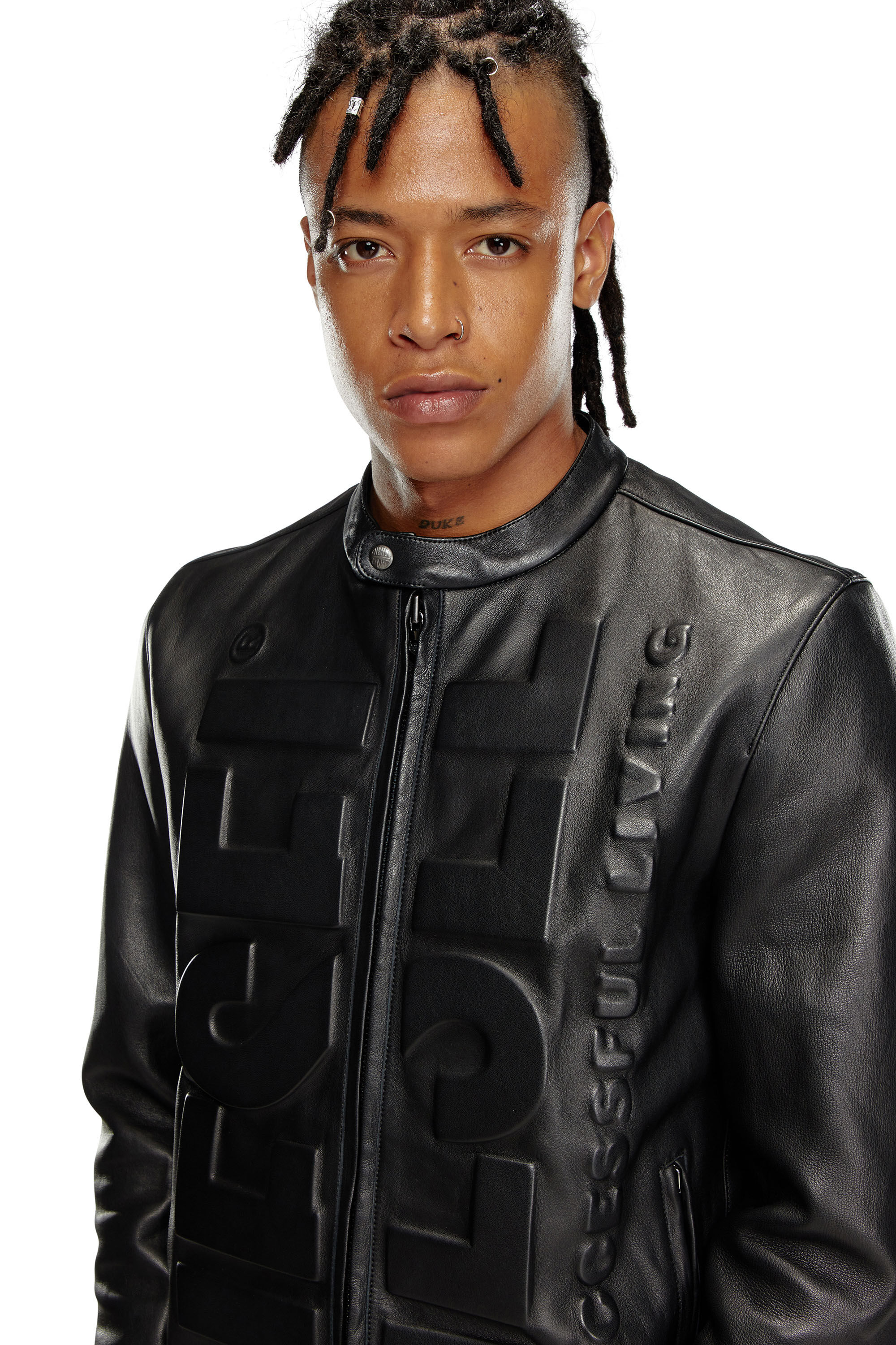 L-MET-VERT Biker jacket with 3D effect logo｜ブラック｜メンズ｜DIESEL