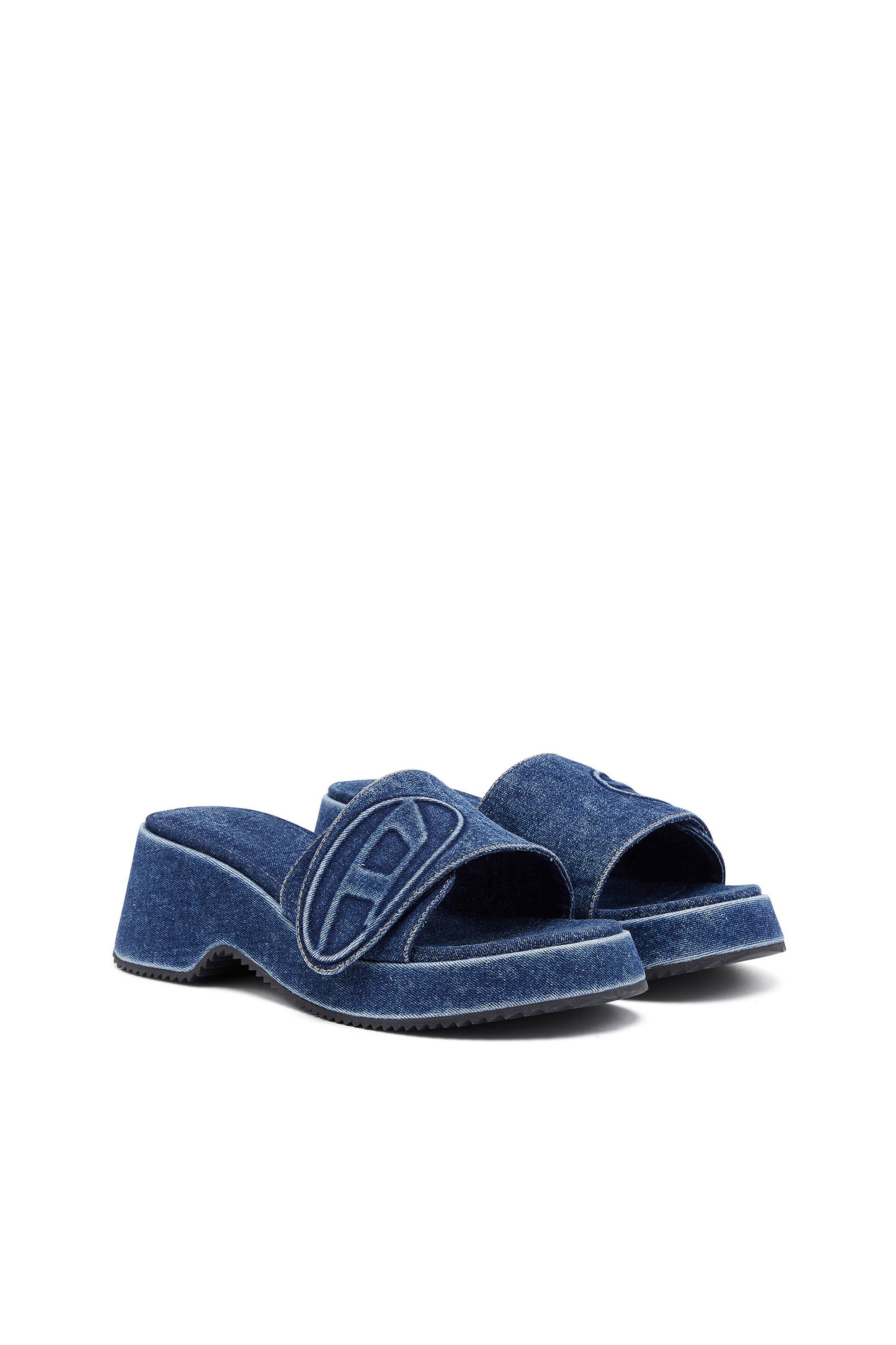 Diesel - SA-OVAL D PF W, Female's Sa-Oval D-Denim slide sandals with Oval D strap in ブルー - 2
