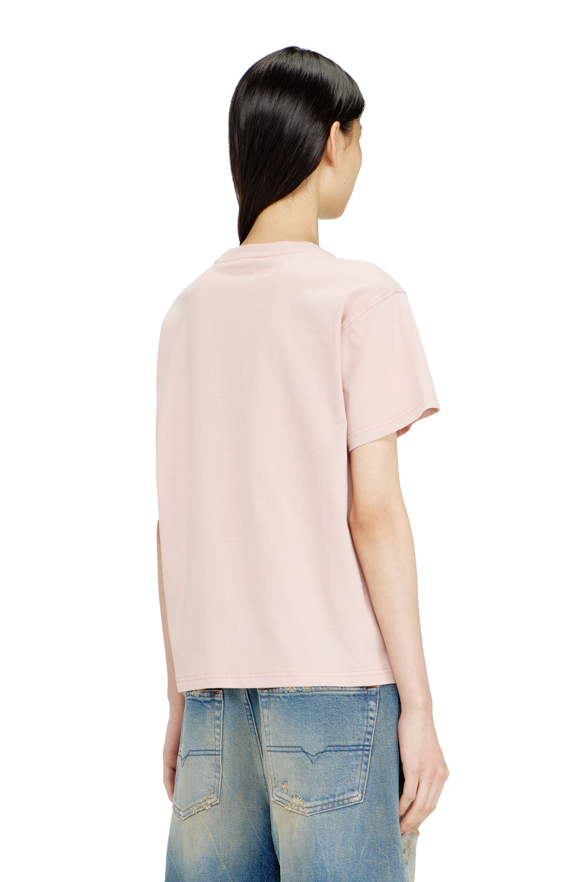 Diesel - T-NORMY-S6, Female's Organic cotton jersey t-shirt with crew neck and logo print in ピンク / ホワイト - 4