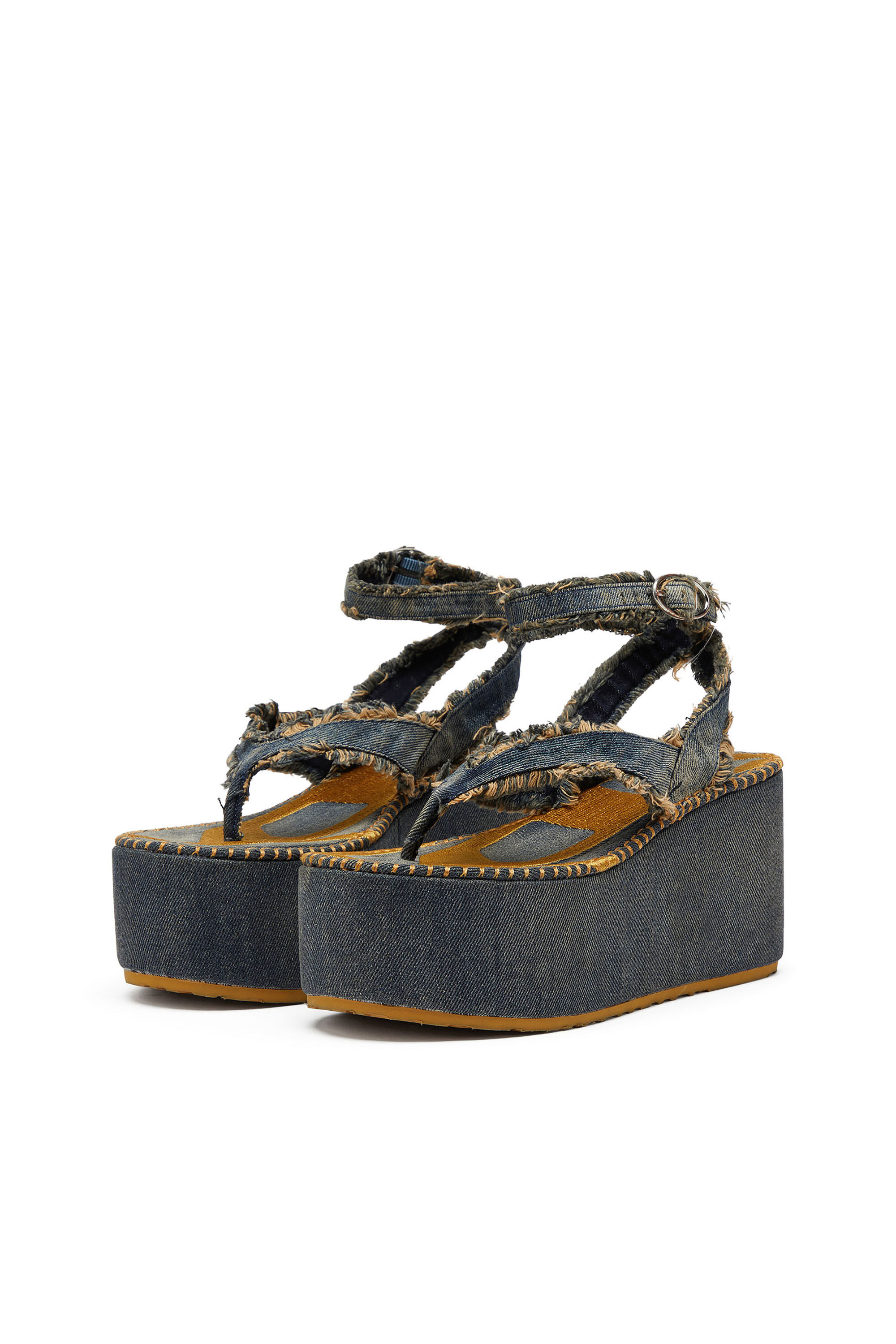 Diesel - SA-NIKOLA SANDAL, Female's Sa-Nikola - Sandal in denim with frayed details in ブルー/グレー - 8