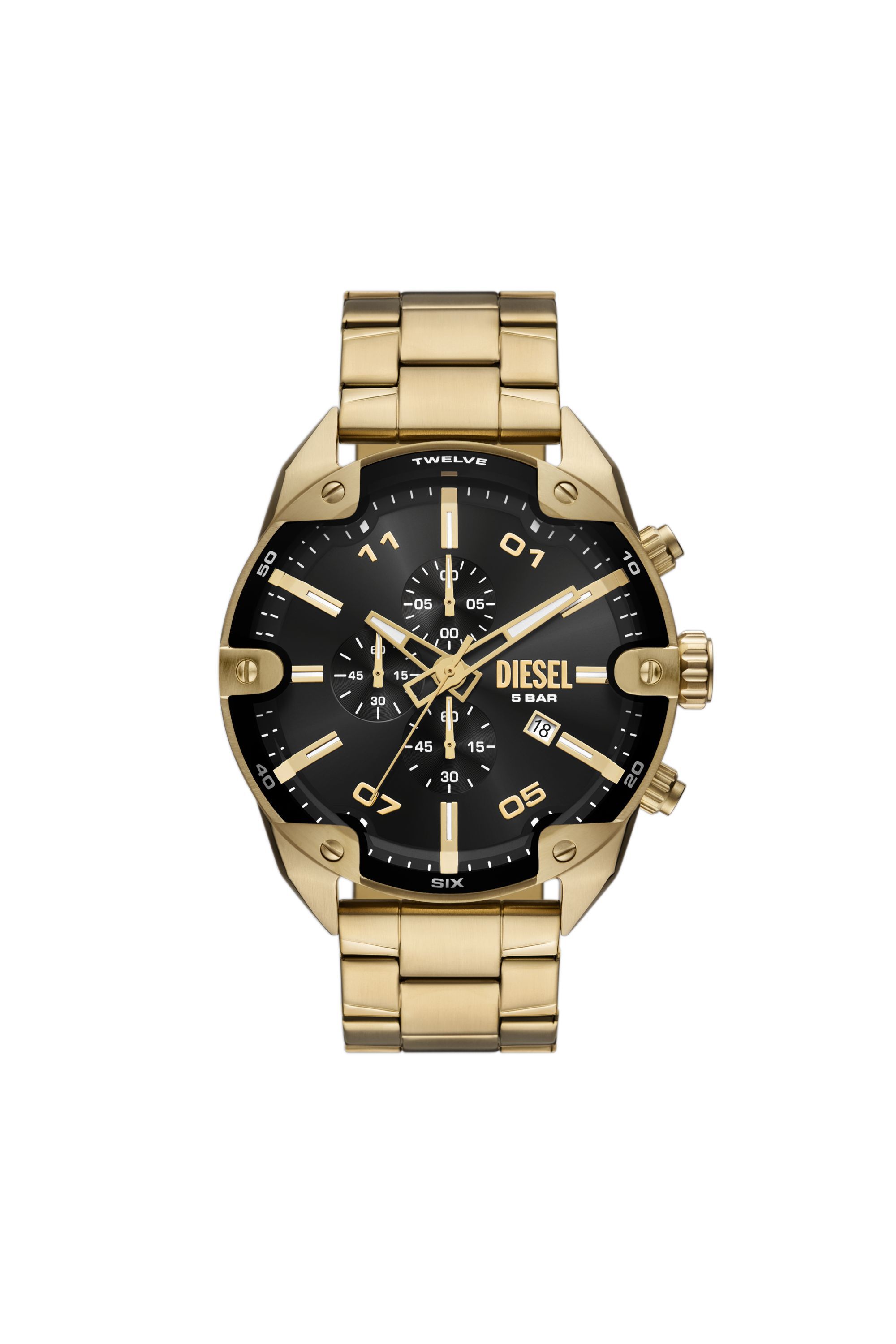 Diesel - DZ4678, Male's Diesel Spiked Chronograph Gold-Tone Stainless Steel Watch in ゴールド - 1
