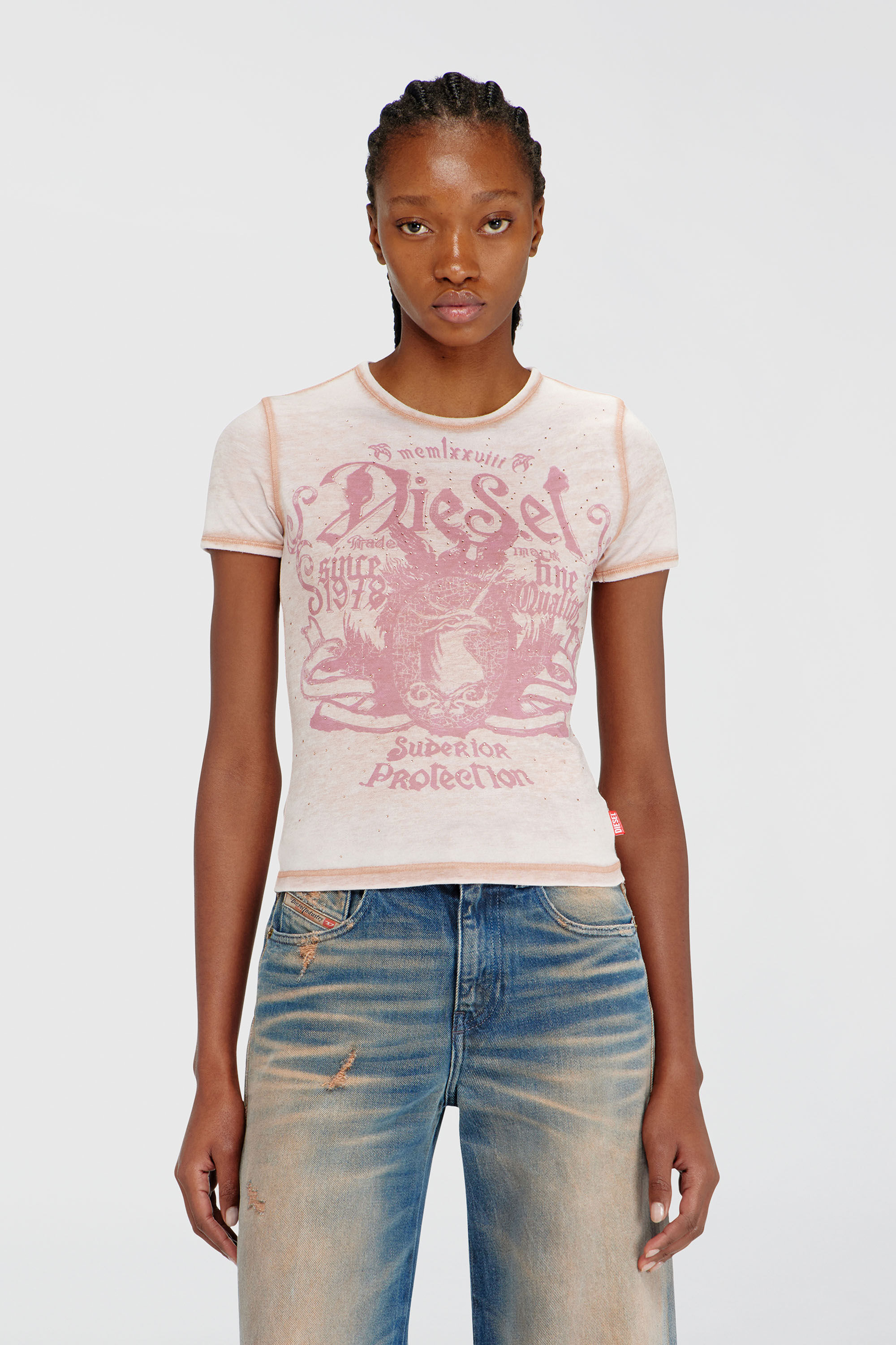 T-UNCUTIES-LONG-AA3 Tシャツ｜ピンク｜ウィメンズ｜DIESEL