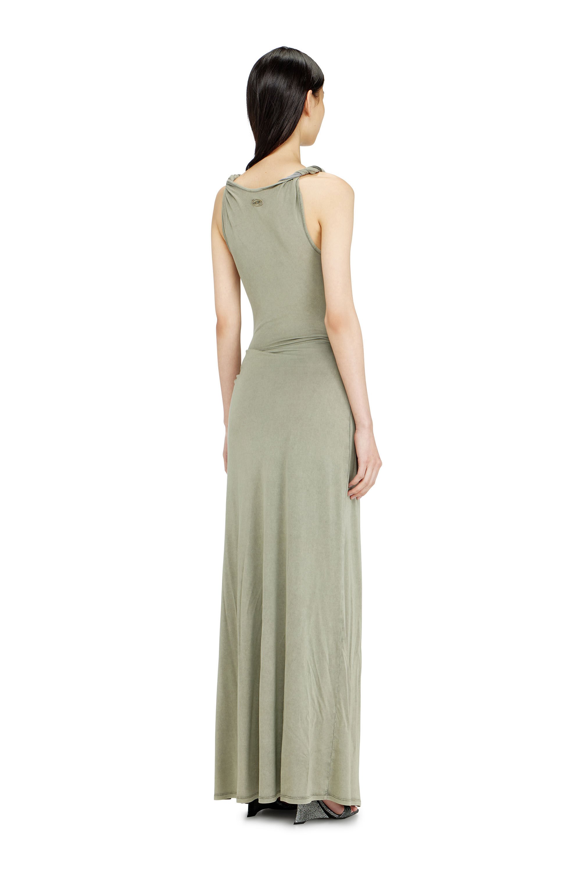 Diesel - D-ESTIGA-S1, Female's Jersey maxi dress with twisted details in オリーブグリーン - 4