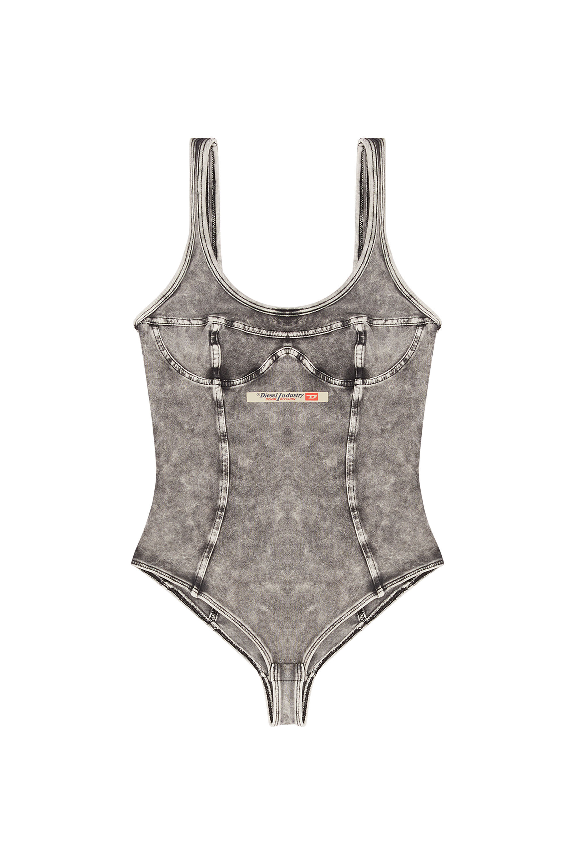 Diesel - UFBY-DENIM-CAMI-BODYSUIT, Female's Bodysuit in denim-effect jersey in ダークグレー - 2