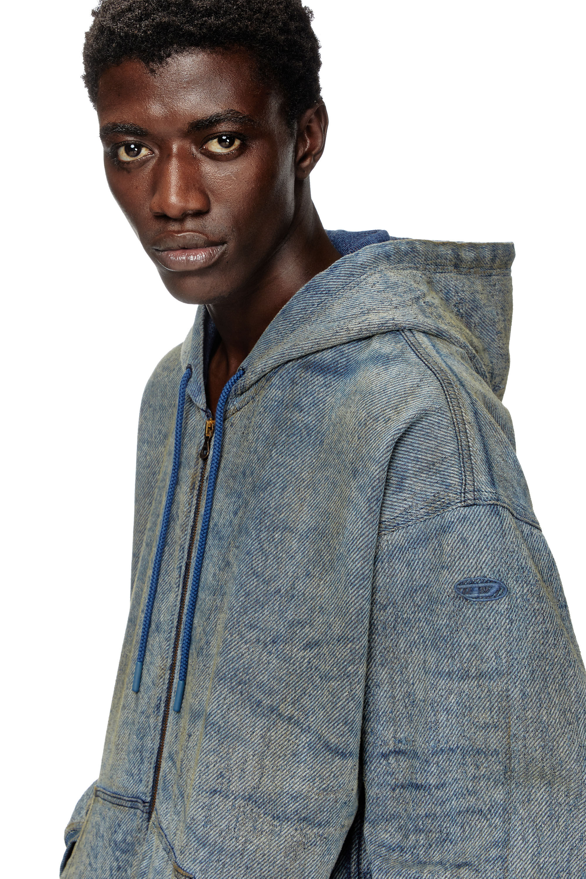 Diesel - D-HARI-FSF, Unisex's Zip-up hoodie in jacquard denim in ミディアムブルー - 4