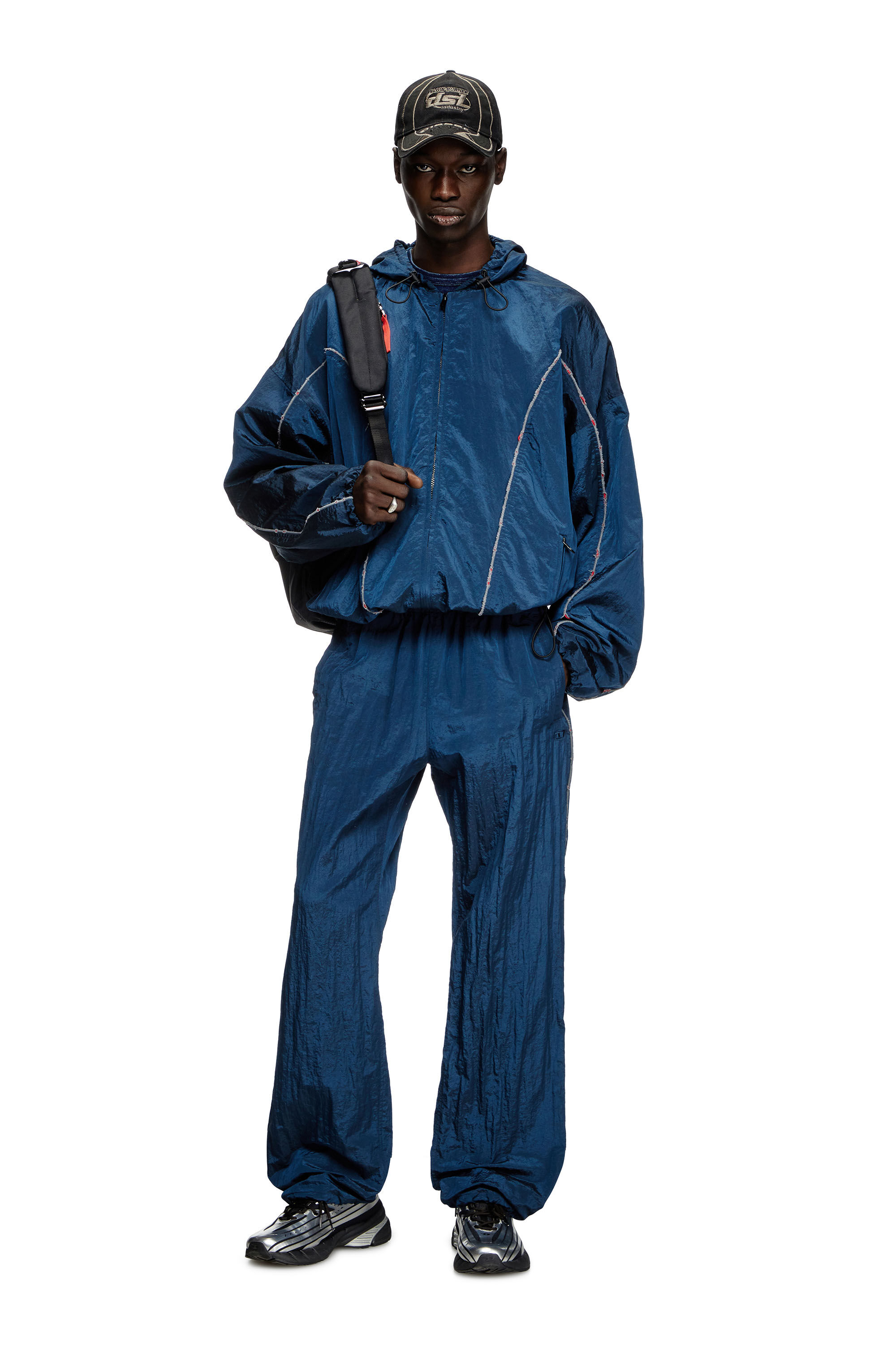 Diesel - J-ANTHEIT, Male's Windbreaker with destroyed piping in ブルー - 1