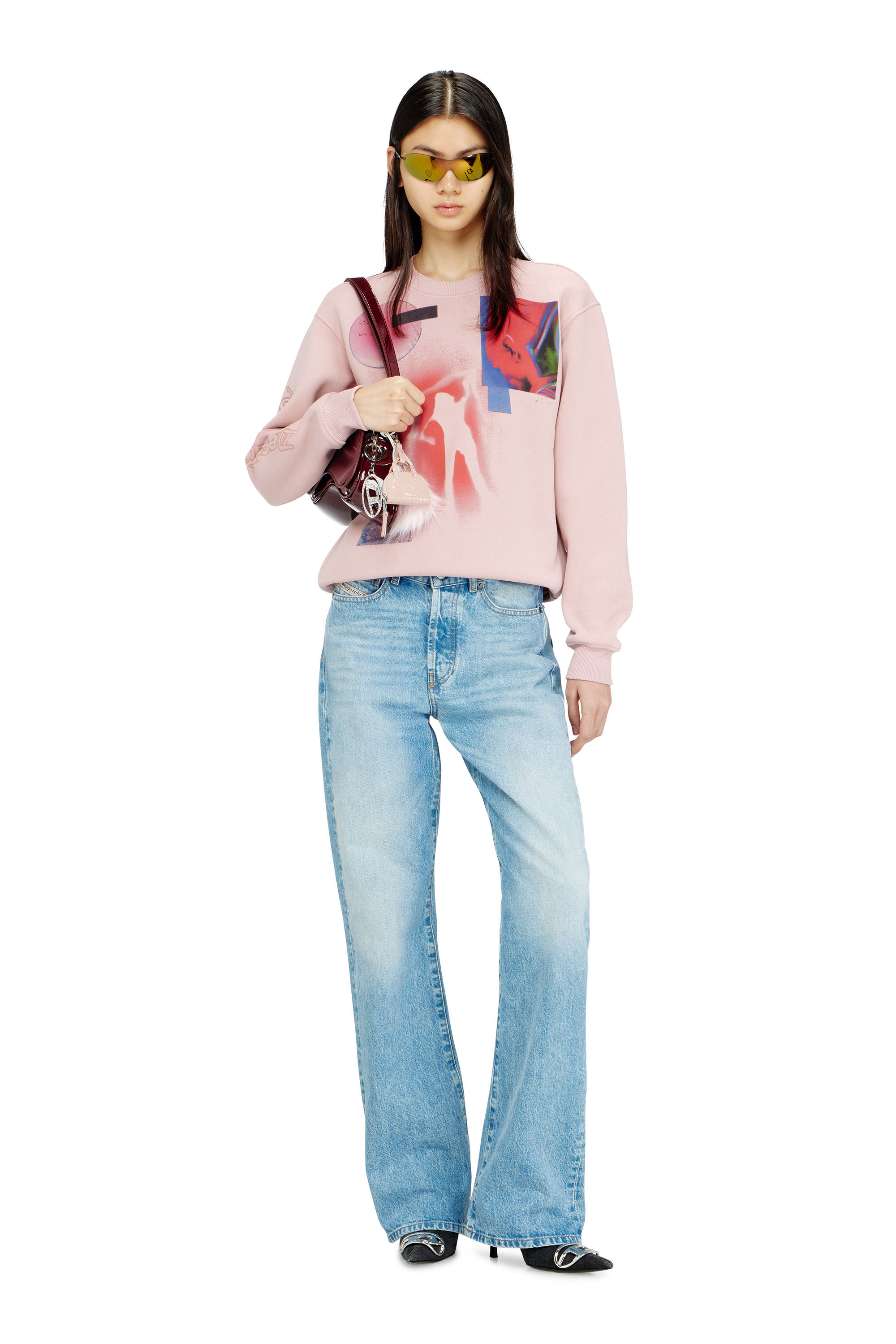 Diesel - F-NORMY-S1, Female's プルオーバースウェット in ピンク / ホワイト - 1