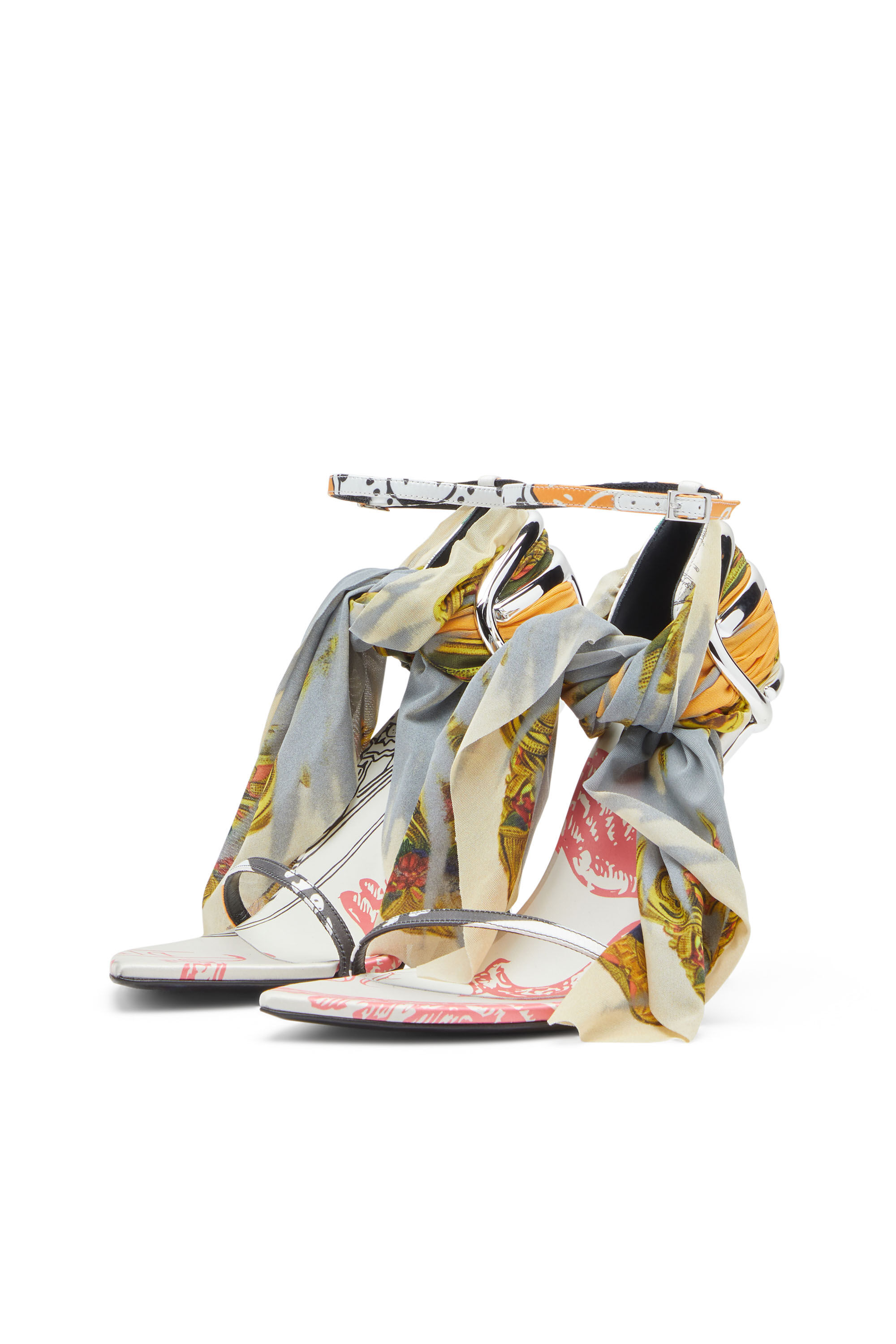 Diesel - D-TEN&HALF SDL BANDANA, Female's D-Ten&Half-Bandana stiletto sandals in satin in イエロー/グレー - 8