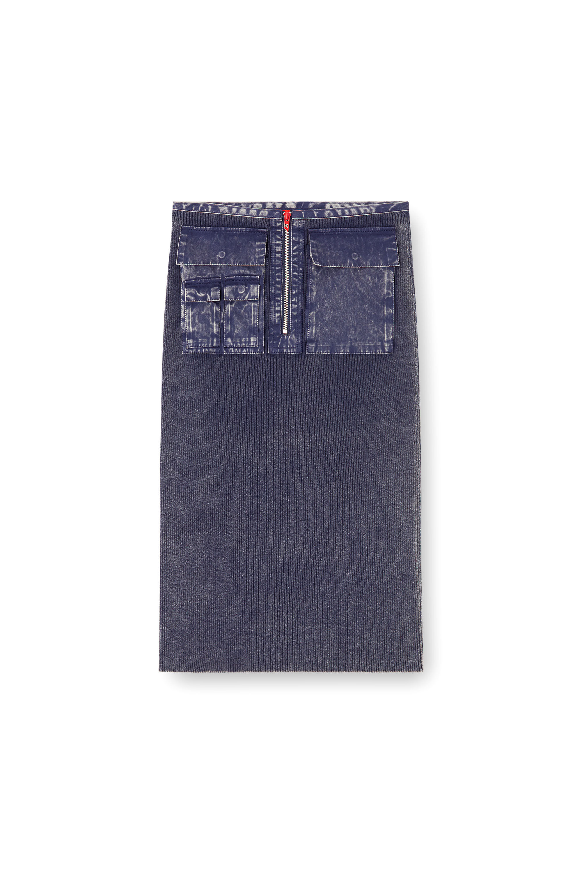 Diesel - M-MERYN, Female's Knit midi skirt with denim cargo pockets in ブルー - 2